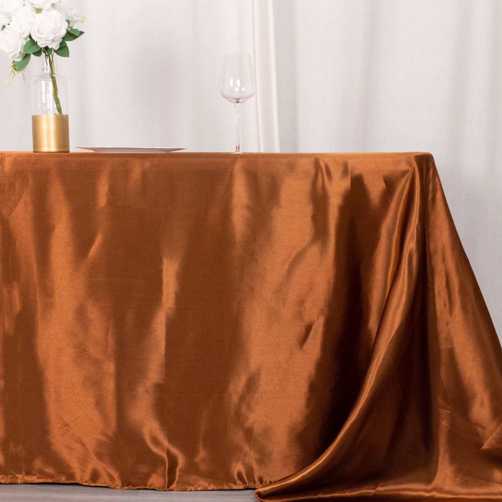 Satin Rectangular Tablecloth 90"x132" Cinnamon Brown - Seamless Table Cover - Image 2