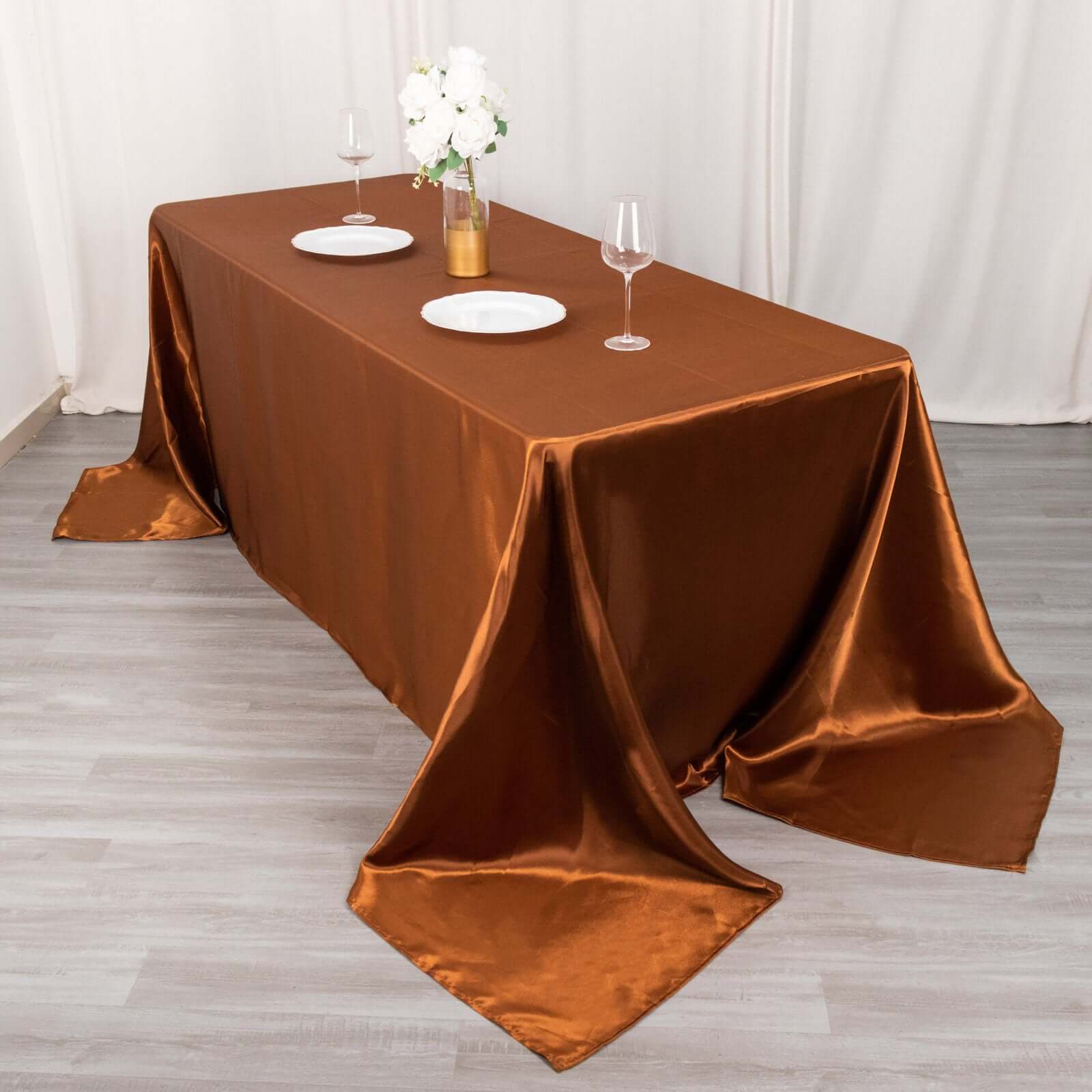 Satin Rectangular Tablecloth 90"x132" Cinnamon Brown - Seamless Table Cover - Image 3