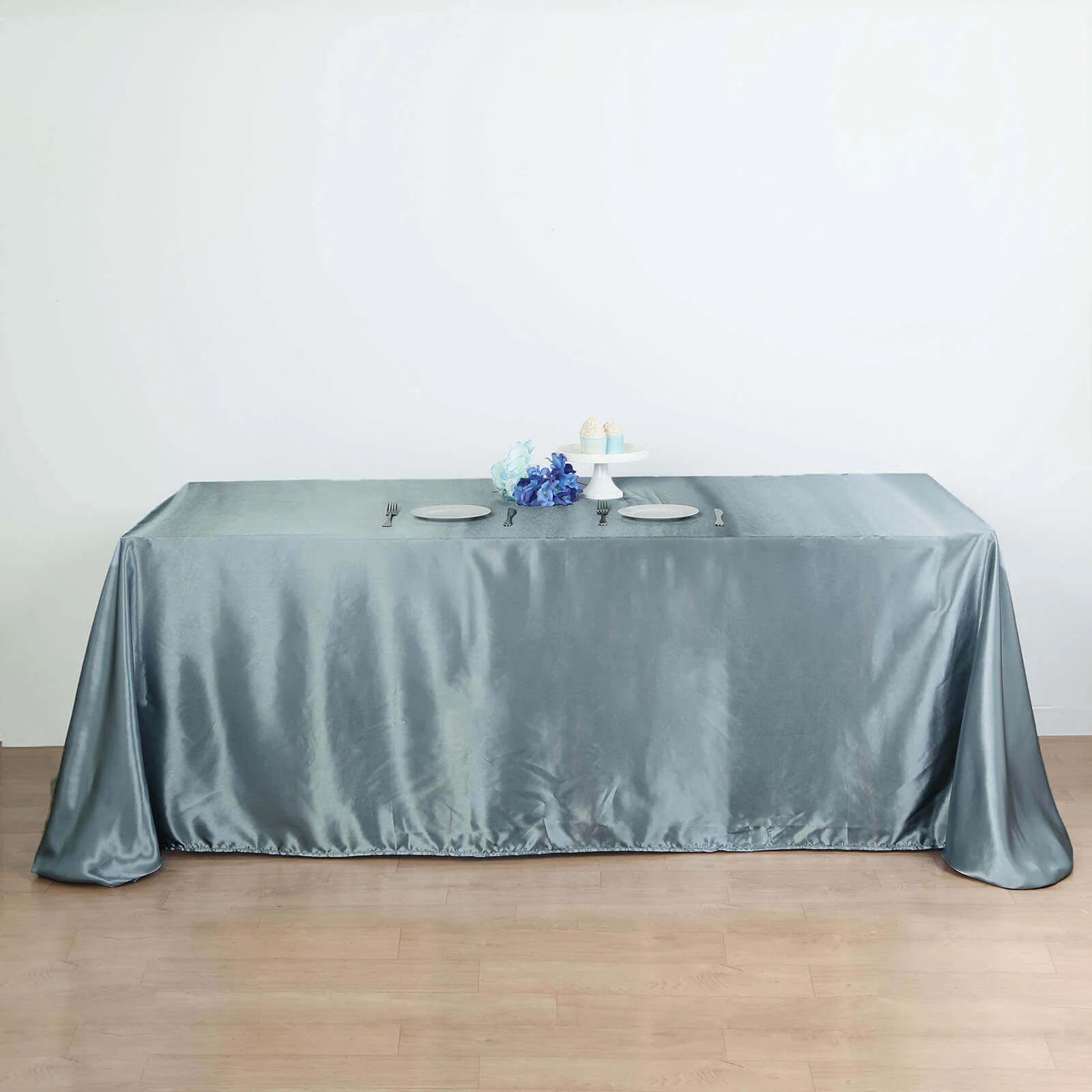 Satin Rectangular Tablecloth 90"x132" Dusty Blue - Seamless Table Cover - Image 2