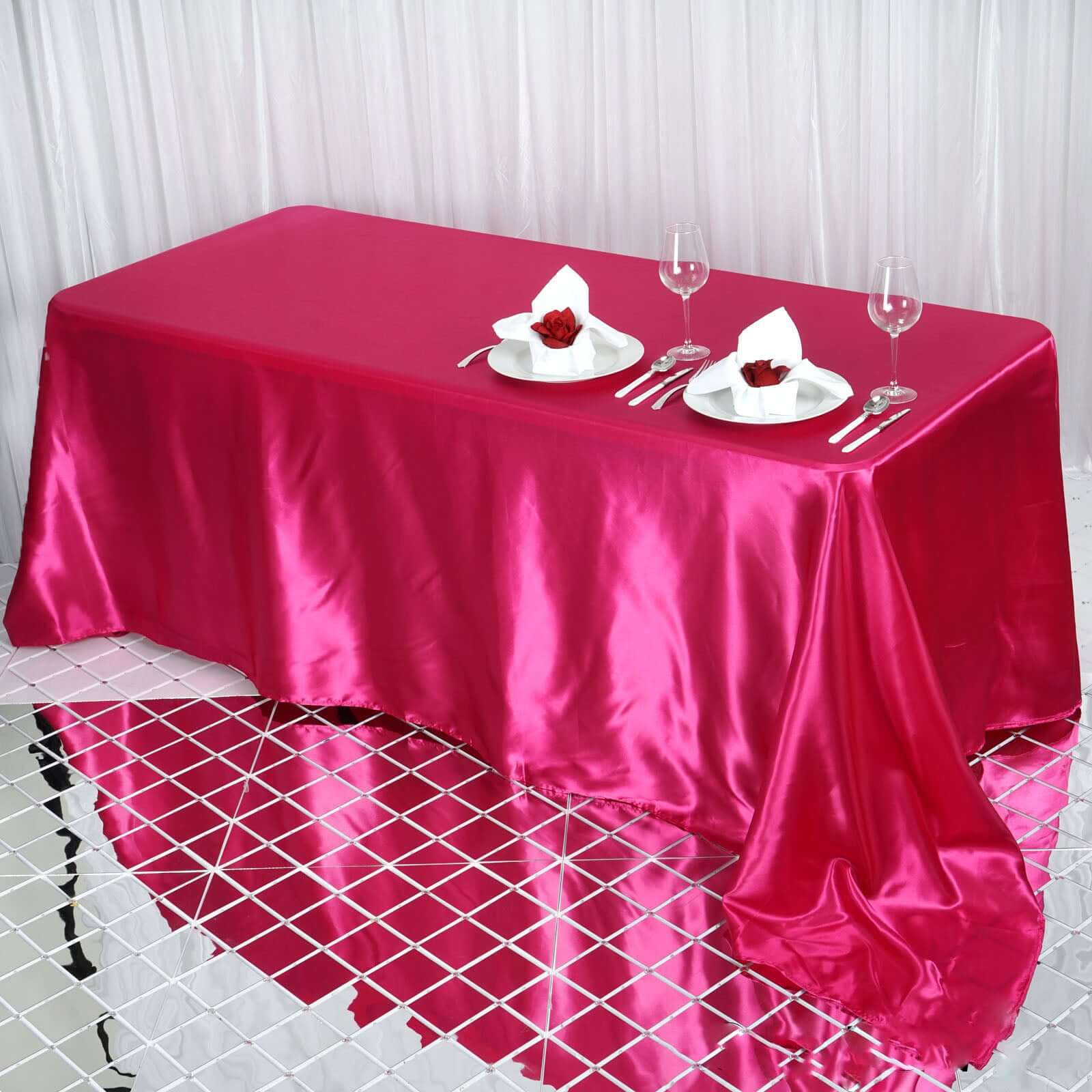 Satin Rectangular Tablecloth 90"x132" Fuchsia - Seamless Table Cover - Image 2