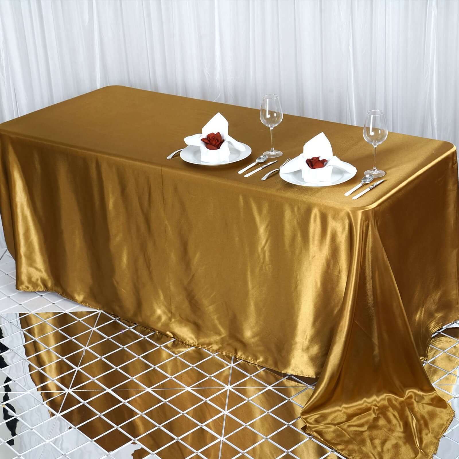 Satin Rectangular Tablecloth 90"x132" Gold - Seamless Classy Table Cover for Weddings & Events - Image 7