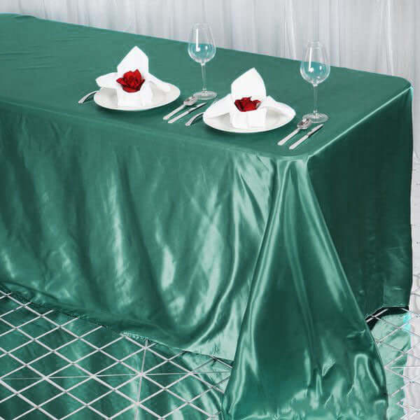 Satin Rectangular Tablecloth 90"x132" Hunter Emerald Green - Seamless Table Cover - Image 3