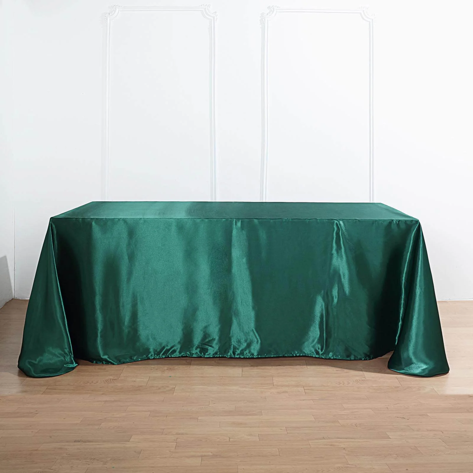 Satin Rectangular Tablecloth 90"x132" Hunter Emerald Green - Seamless Table Cover - Image 7