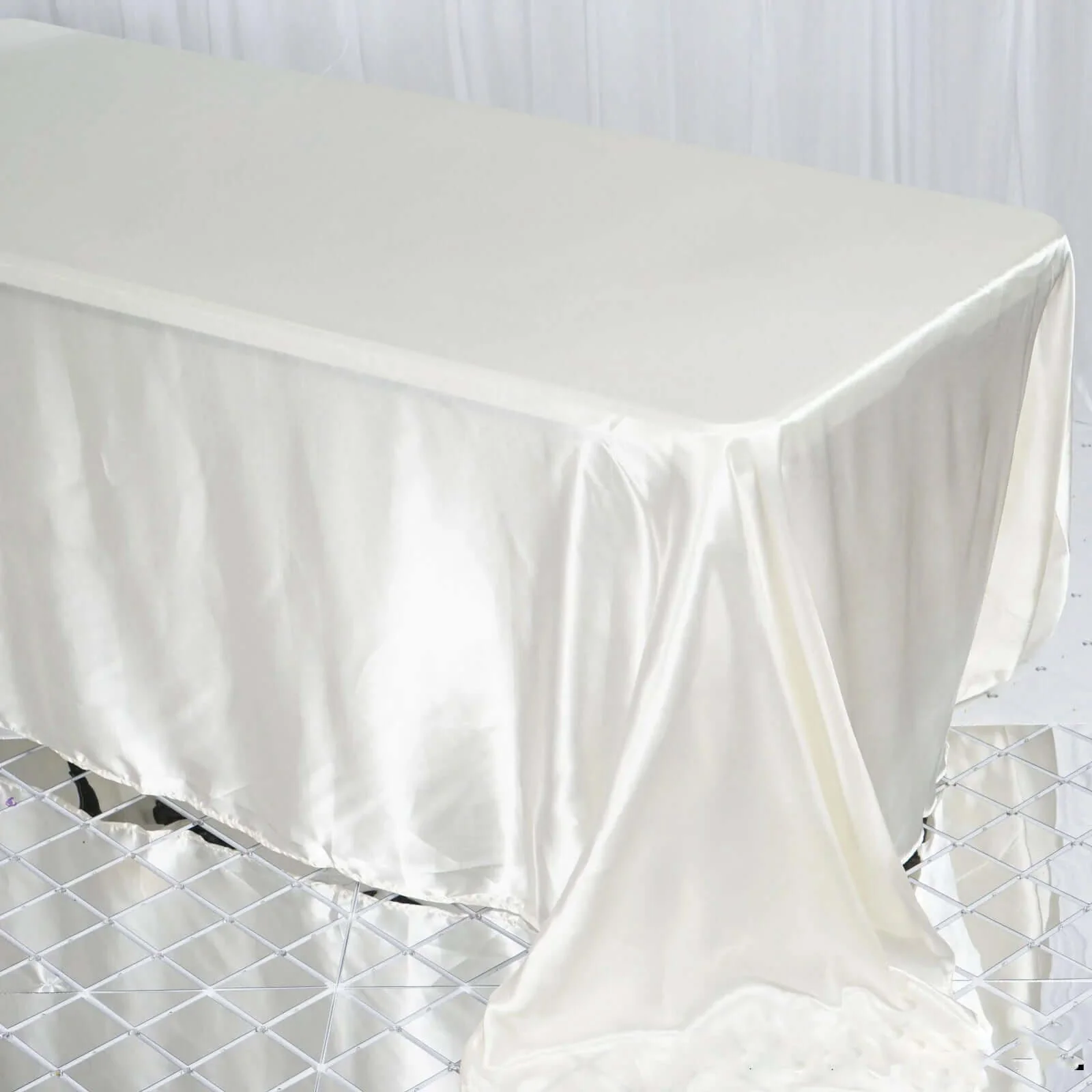 Satin Rectangular Tablecloth 90"x132" Ivory - Seamless Table Cover