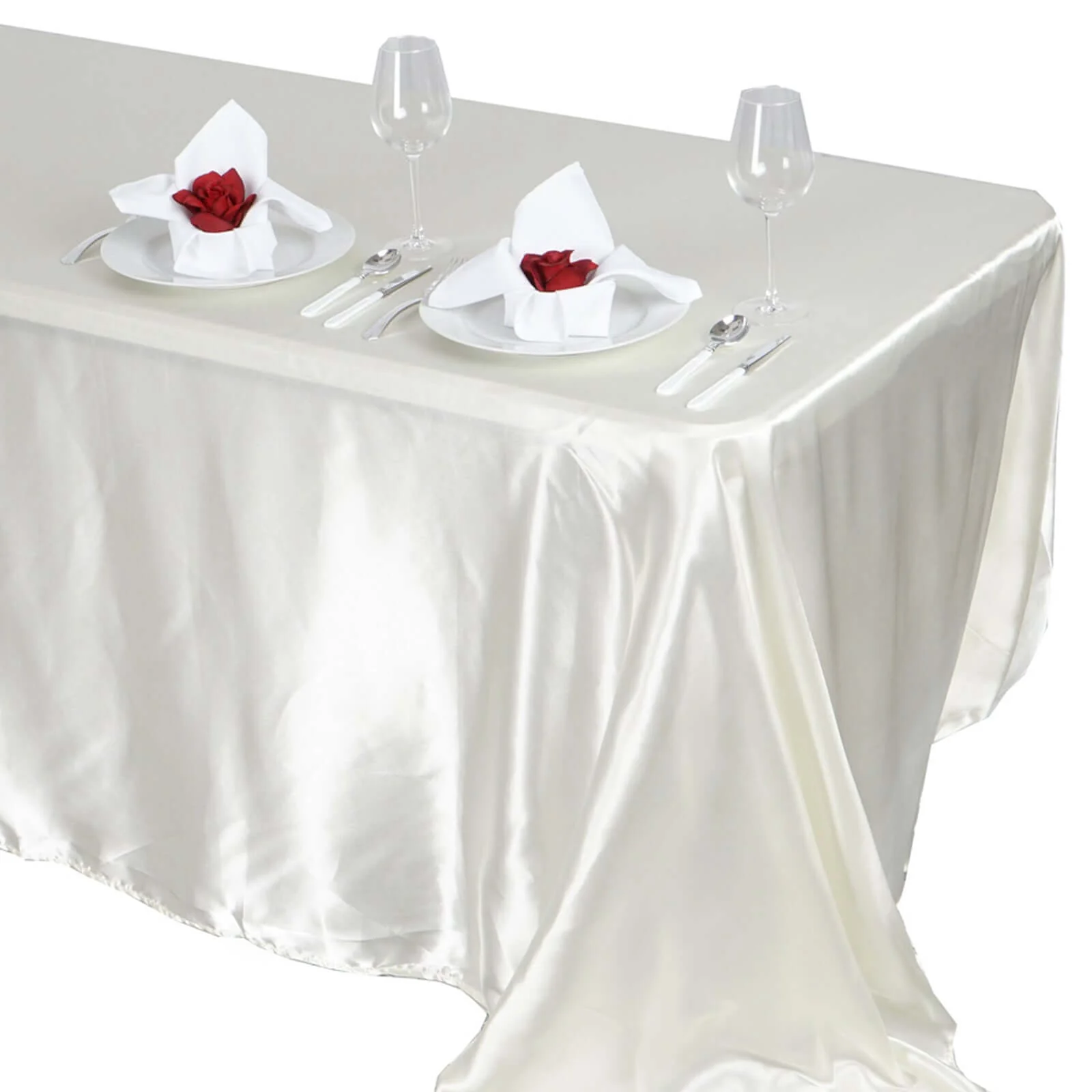 Satin Rectangular Tablecloth 90"x132" Ivory - Seamless Table Cover - Image 6