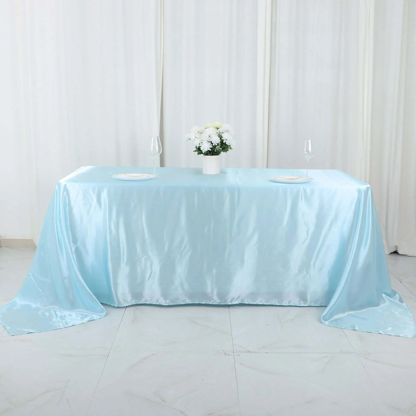 Satin Rectangular Tablecloth 90"x132" Light Blue - Seamless Table Cover - Image 6