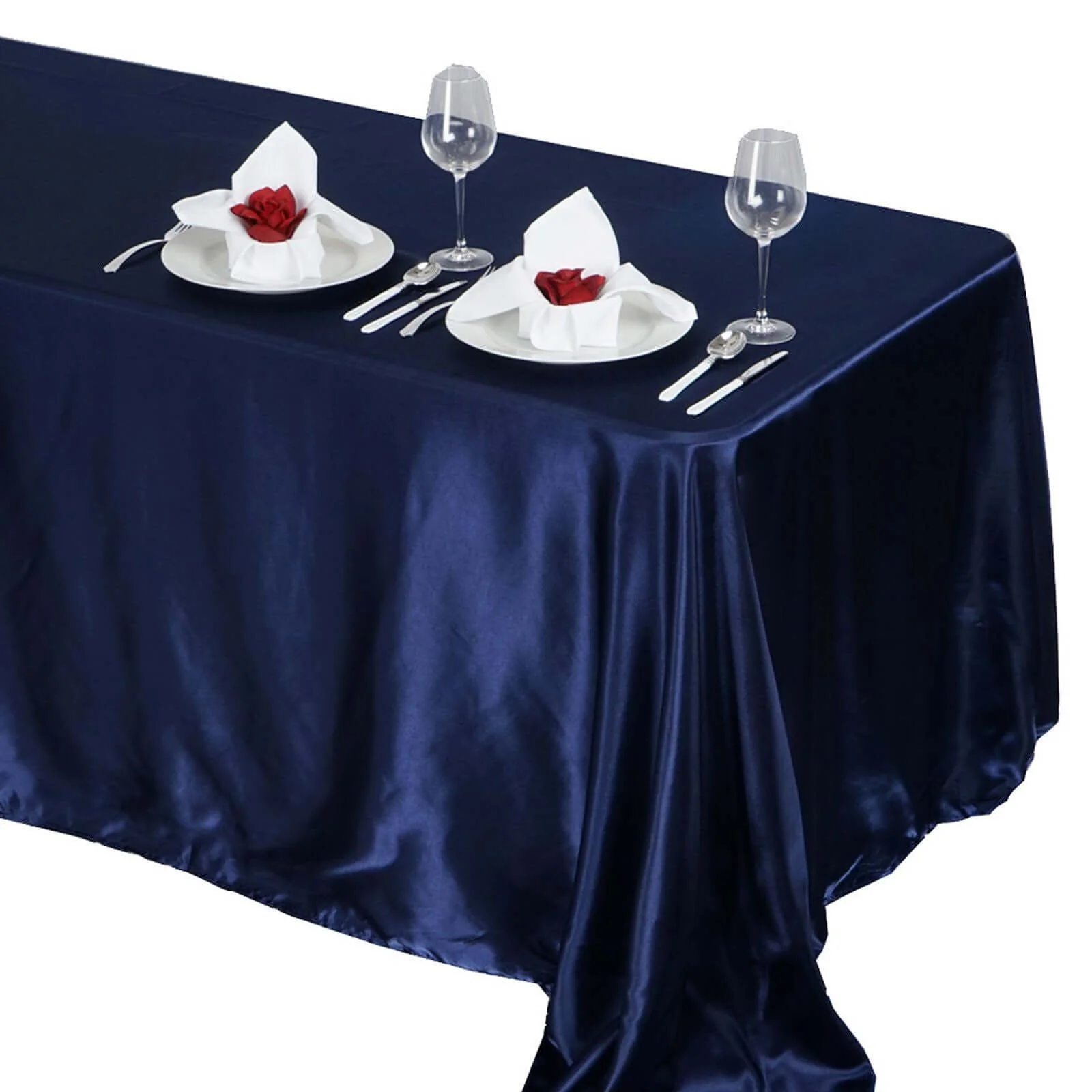 Satin Rectangular Tablecloth 90"x132" Navy Blue - Seamless Table Cover - Image 6
