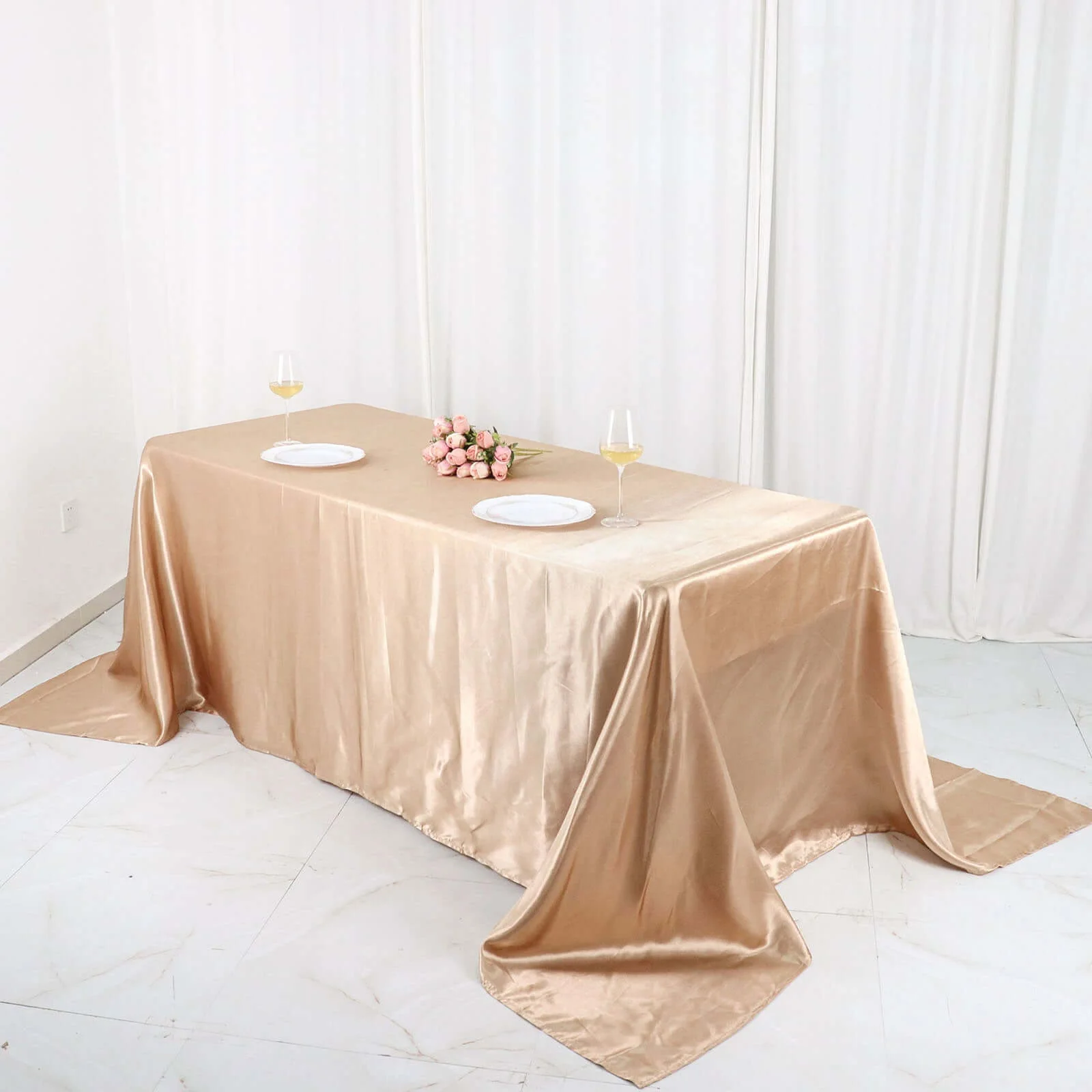 Satin Rectangular Tablecloth 90"x132" Nude - Seamless Table Cover - Image 2