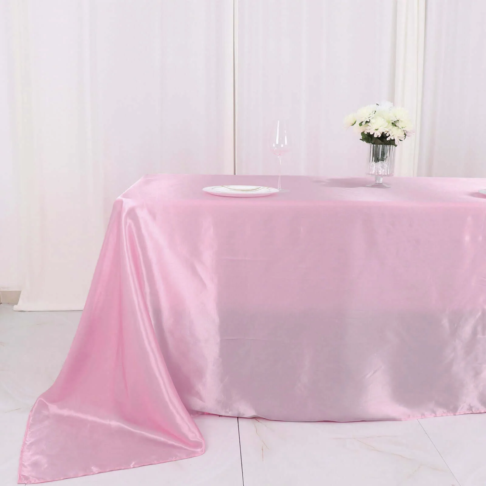 Satin Rectangular Tablecloth 90"x132" Pink - Seamless Table Cover - Image 2