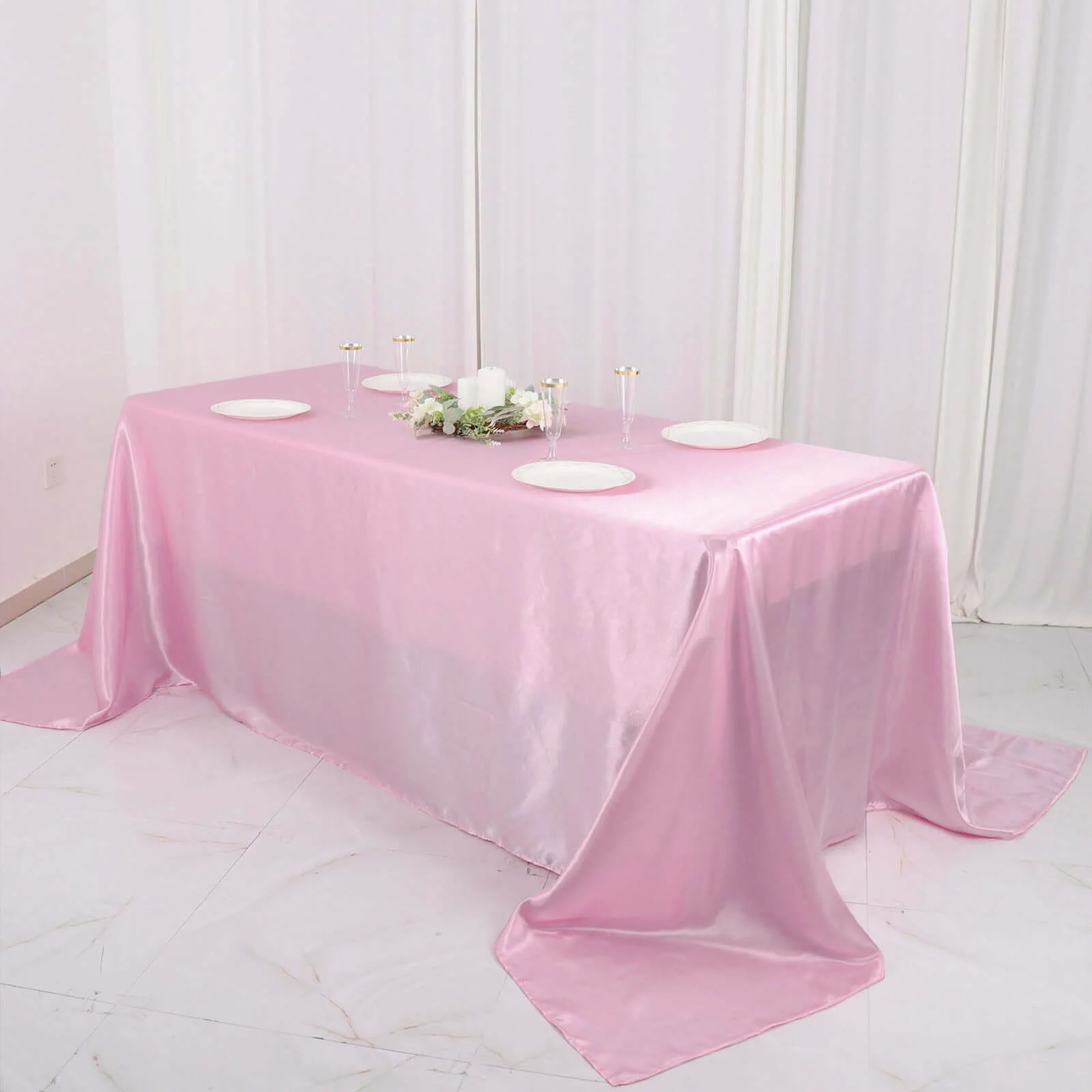 Satin Rectangular Tablecloth 90"x132" Pink - Seamless Table Cover - Image 6
