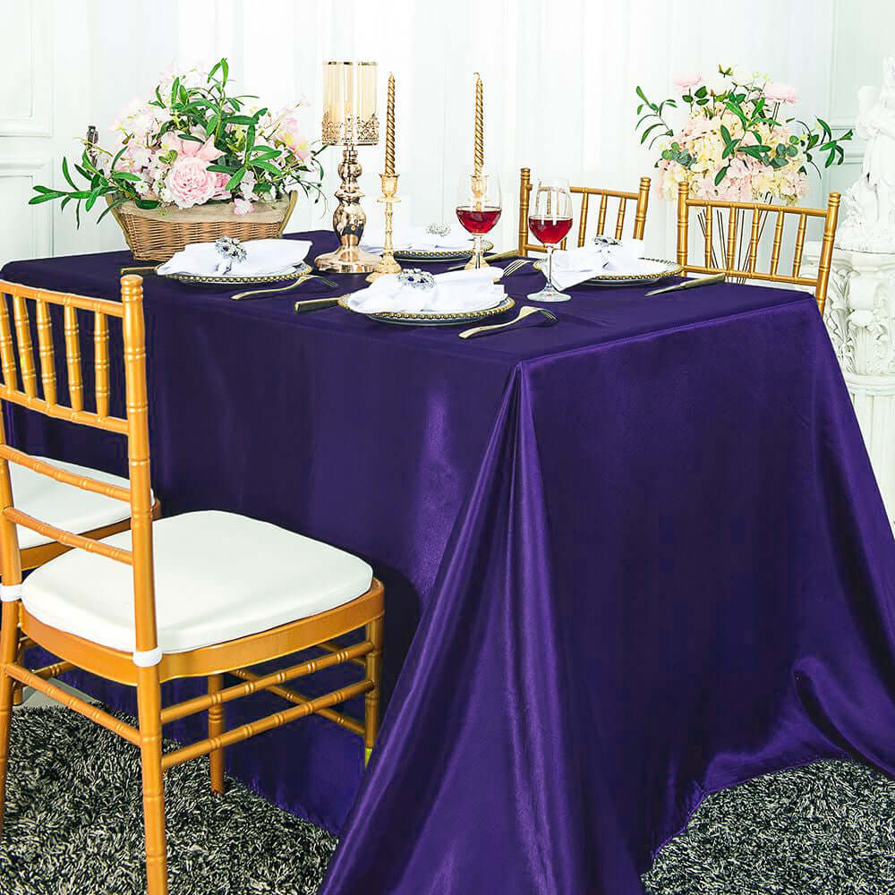 Satin Rectangular Tablecloth 90"x132" Purple - Seamless Table Cover - Image 2