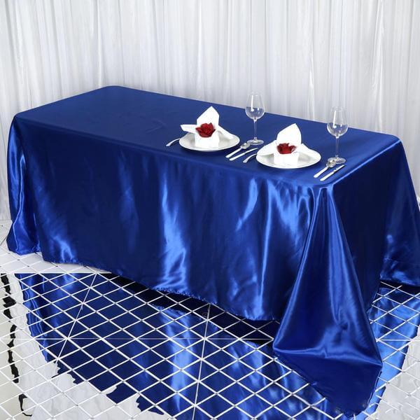 Satin Rectangular Tablecloth 90"x132" Royal Blue - Seamless Table Cover - Image 2