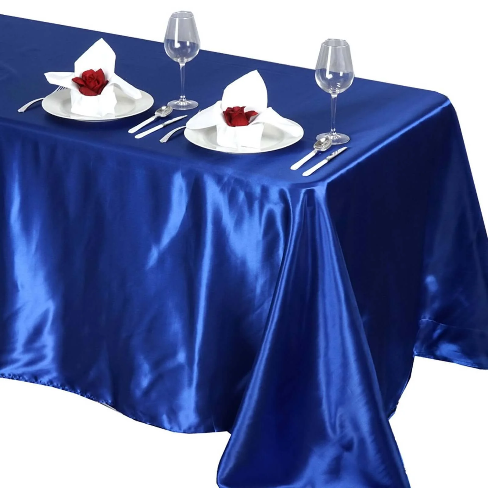 Satin Rectangular Tablecloth 90"x132" Royal Blue - Seamless Table Cover - Image 6