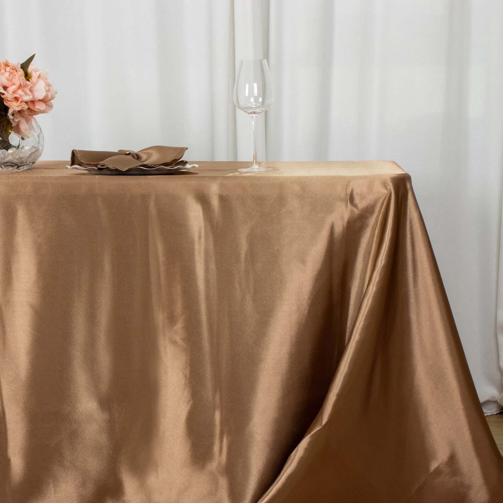 Satin Rectangular Tablecloth 90"x132" Taupe - Seamless Table Cover - Image 2