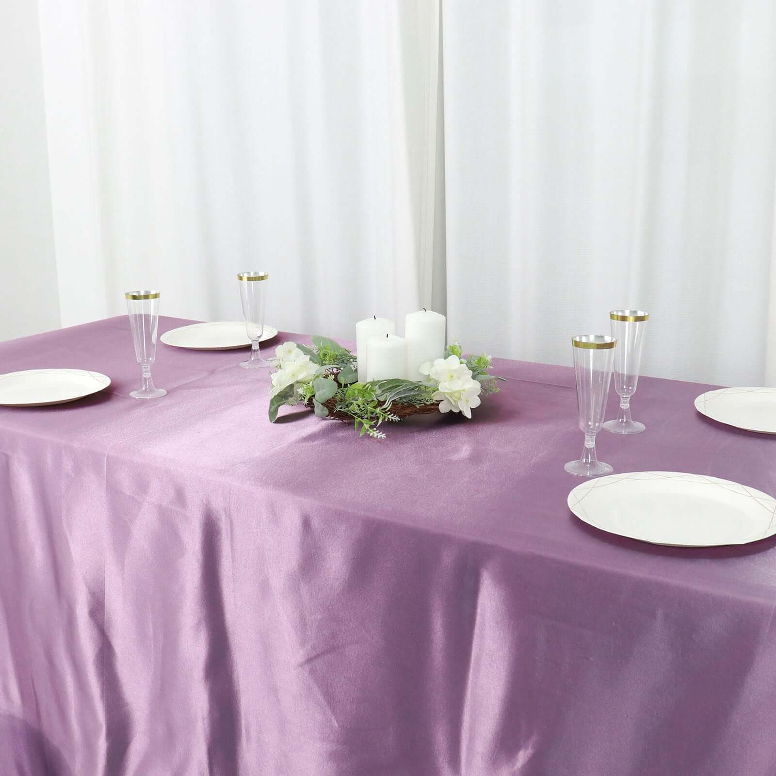 Satin Rectangular Tablecloth 90"x132" Violet Amethyst - Seamless Table Cover - Image 2