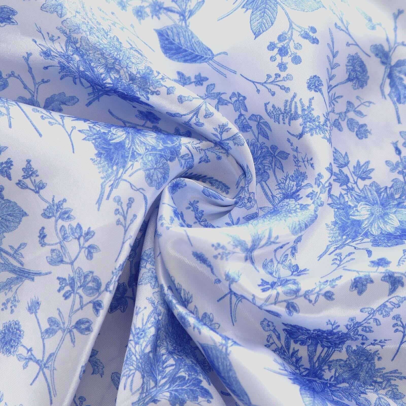 Satin Rectangular Tablecloth 90"x132" White/Blue French Toile Design - Seamless, Polished & Wrinkle-Resistant Table Cover - Image 8