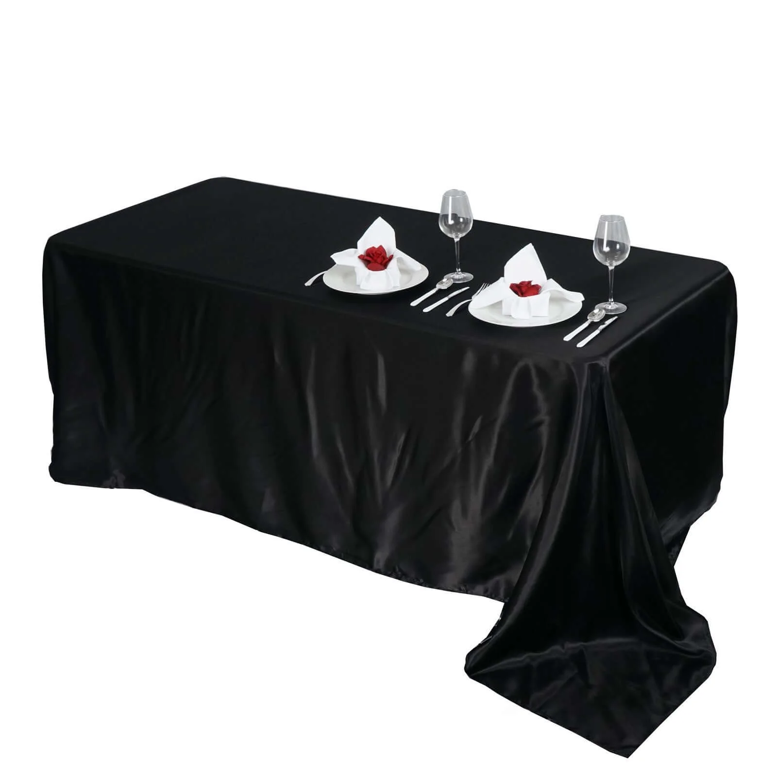 Satin Rectangular Tablecloth 90"x156" Black - Seamless Sophisticated Table Cover for Weddings & Events - Image 6