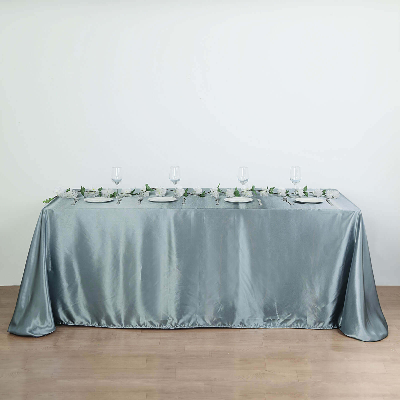 Satin Rectangular Tablecloth 90"x156" Dusty Blue - Seamless Table Cover - Image 2
