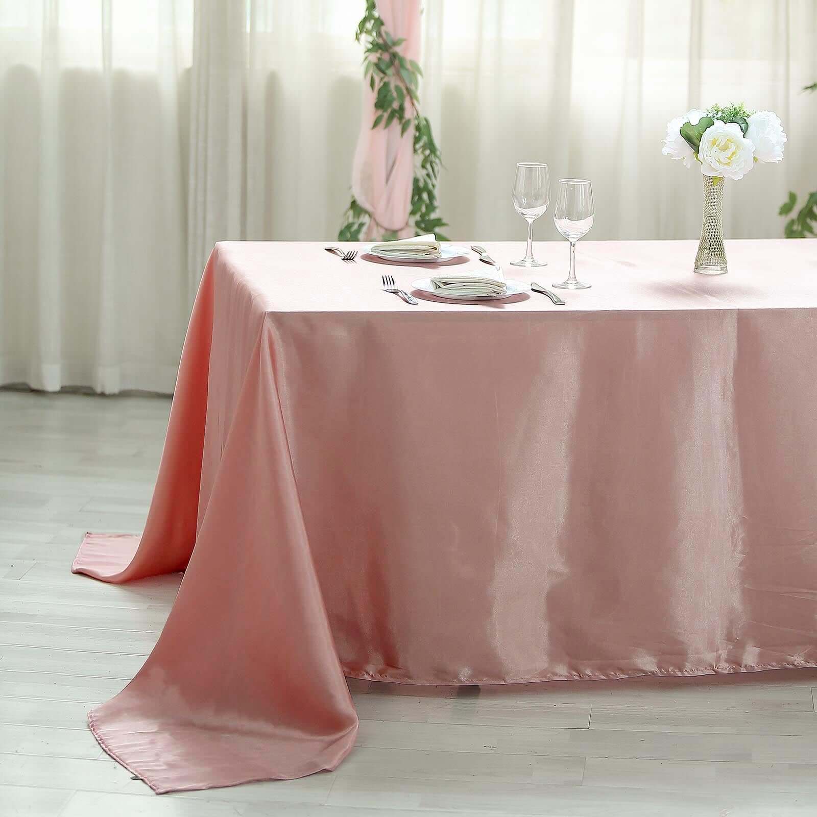 Satin Rectangular Tablecloth 90"x156" Dusty Rose - Seamless Table Cover - Image 5
