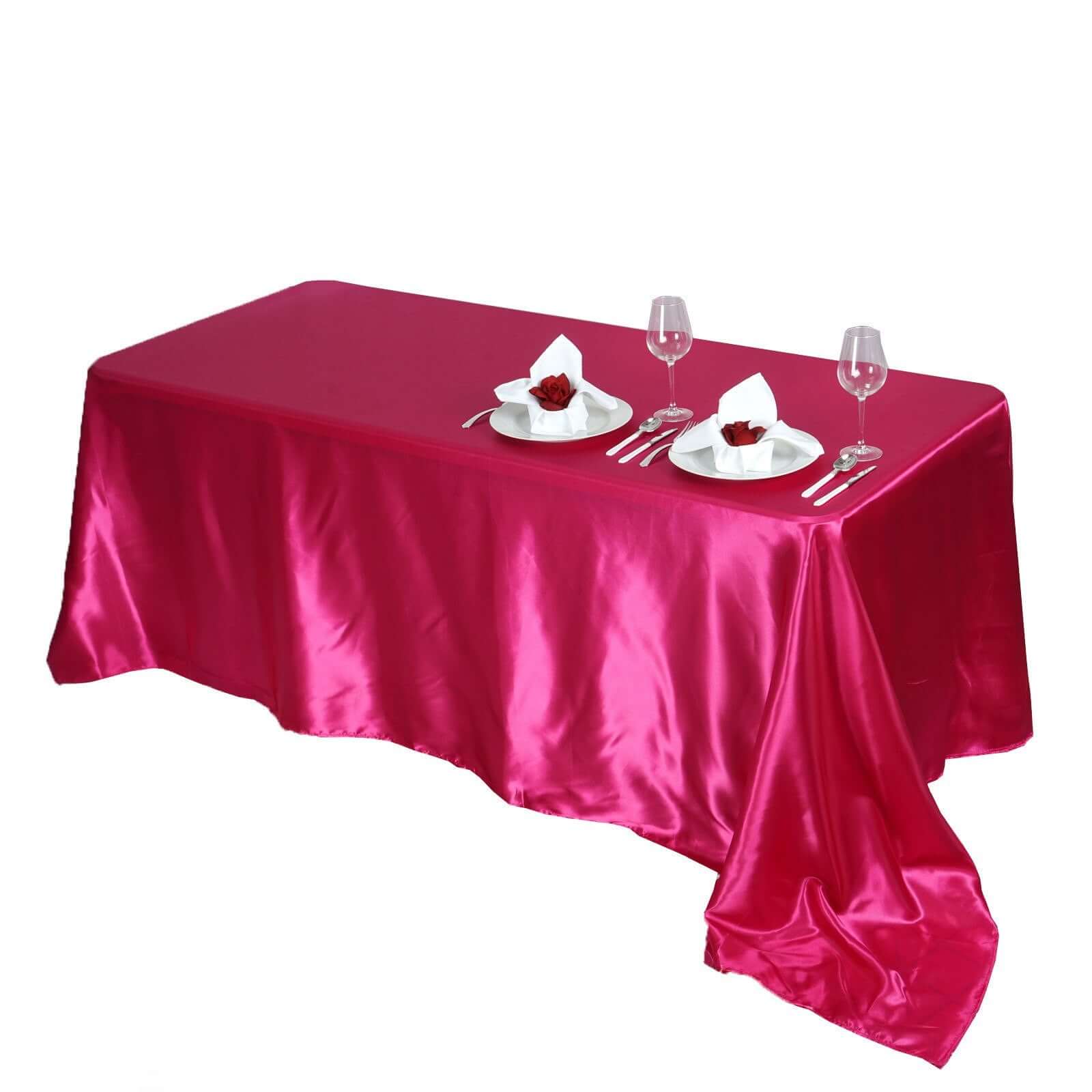 Satin Rectangular Tablecloth 90"x156" Fuchsia - Seamless Table Cover - Image 5