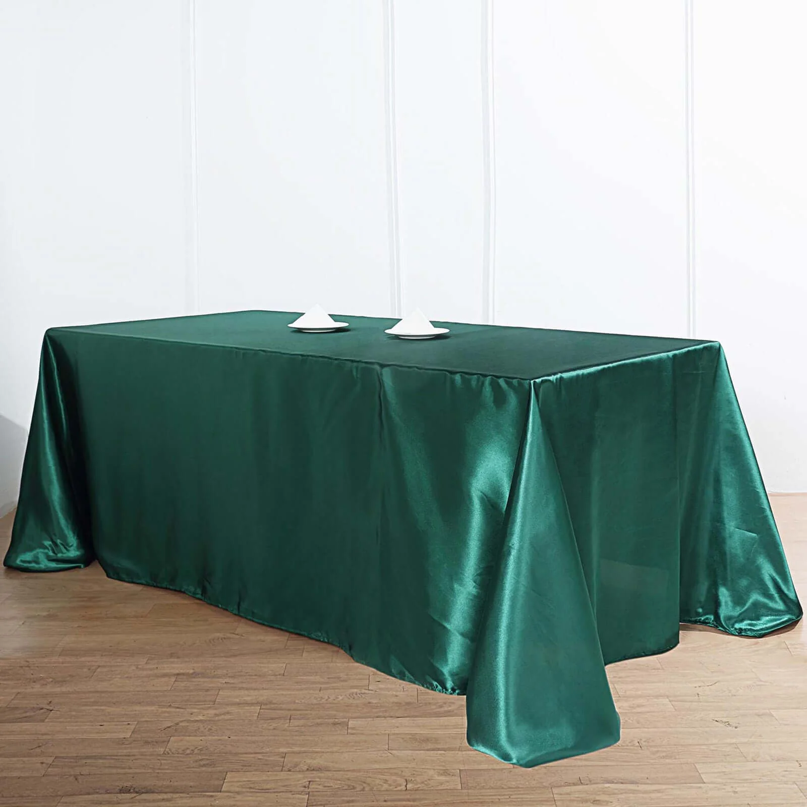 Satin Rectangular Tablecloth 90"x156" Hunter Emerald Green - Seamless Table Cover - Image 2