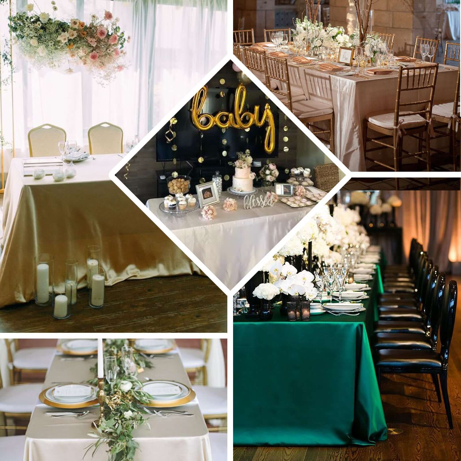 Satin Rectangular Tablecloth 90"x156" Hunter Emerald Green - Seamless Table Cover - Image 4