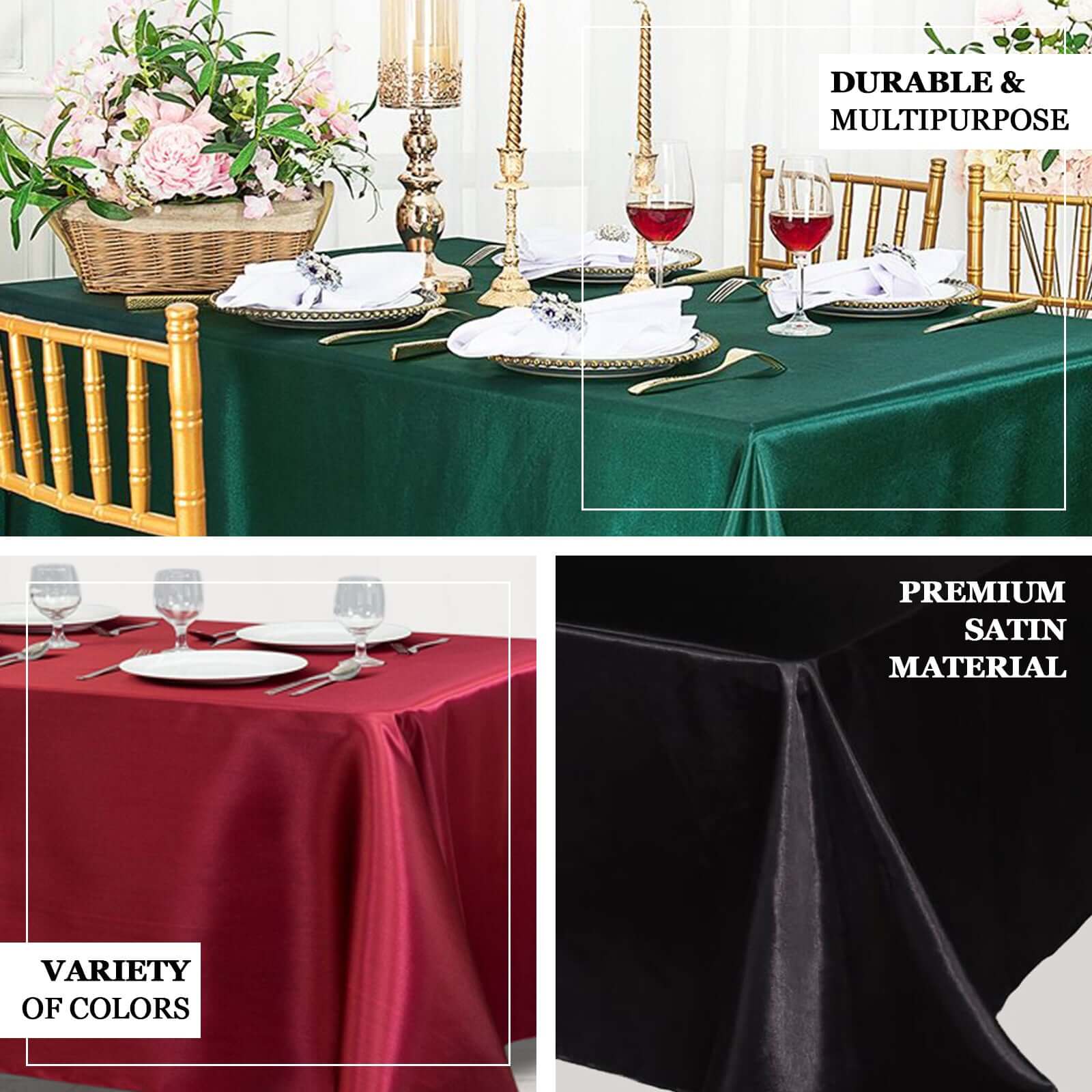 Satin Rectangular Tablecloth 90"x156" Ivory - Seamless Table Cover - Image 3