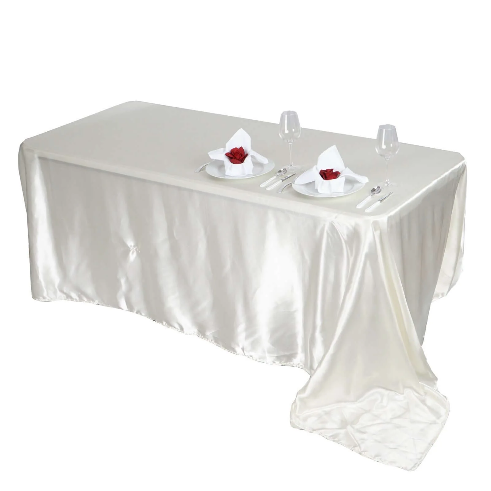 Satin Rectangular Tablecloth 90"x156" Ivory - Seamless Table Cover - Image 6