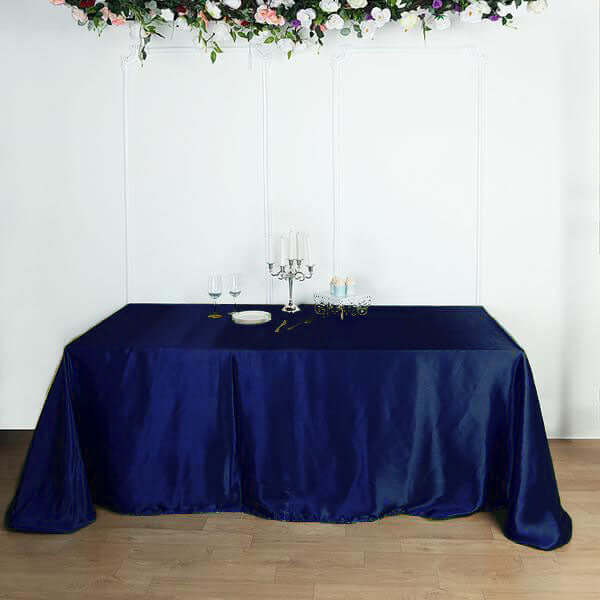 Satin Rectangular Tablecloth 90"x156" Navy Blue - Seamless Table Cover - Image 2