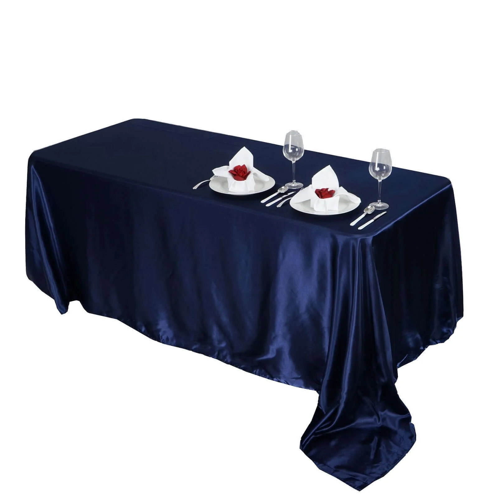 Satin Rectangular Tablecloth 90"x156" Navy Blue - Seamless Table Cover - Image 5