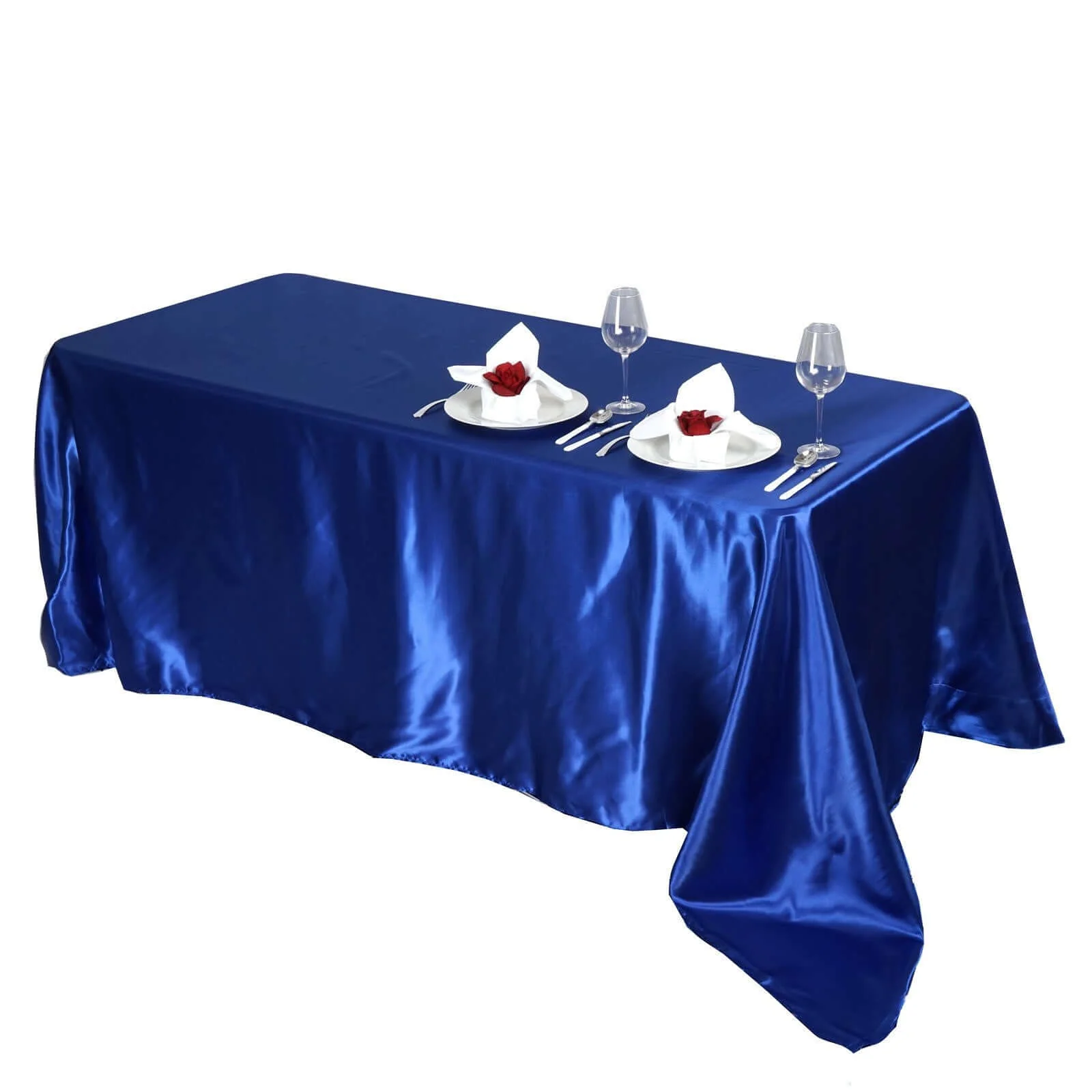 Satin Rectangular Tablecloth 90"x156" Royal Blue - Seamless Table Cover - Image 5