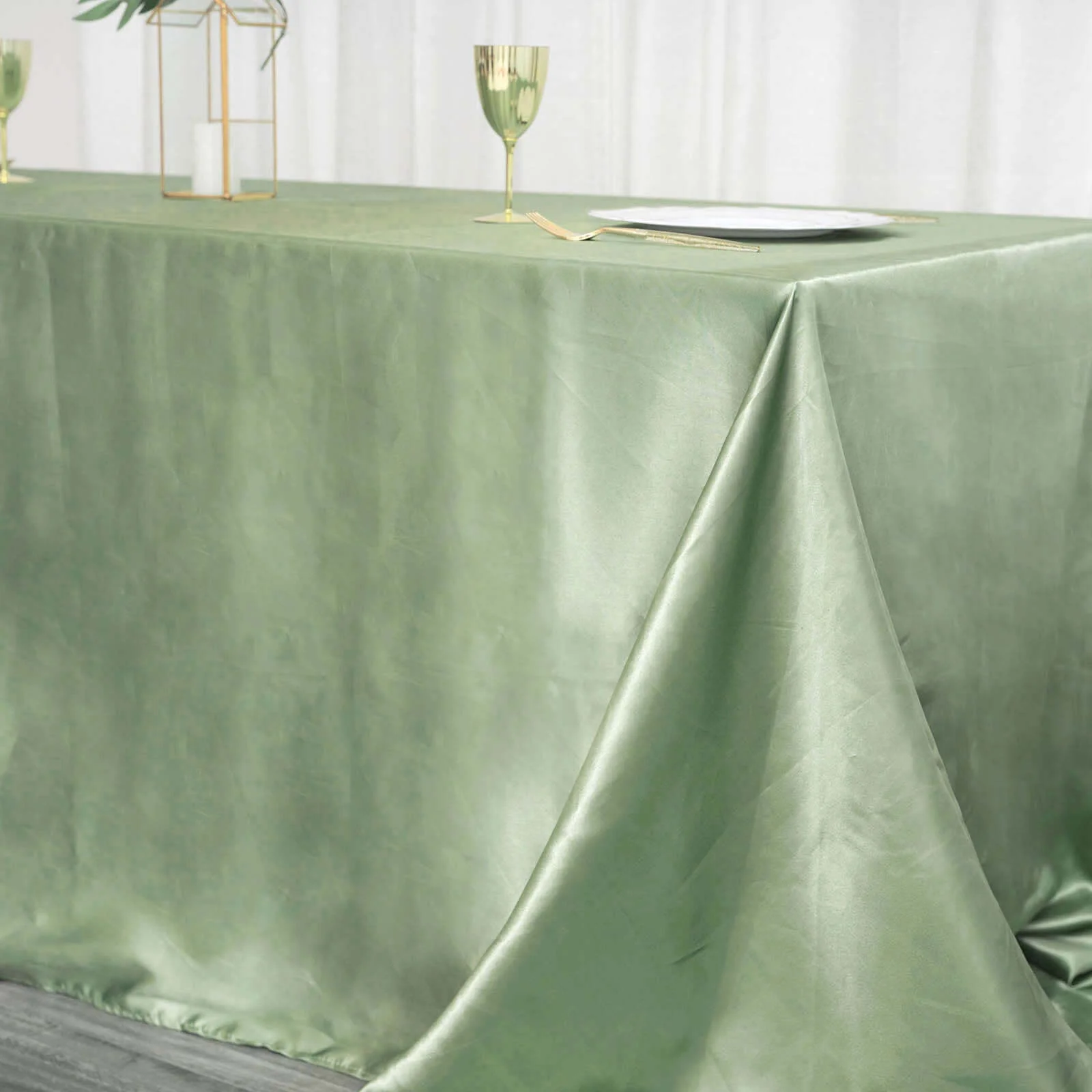 Satin Rectangular Tablecloth 90"x156" Sage Green - Seamless Table Cover - Image 7