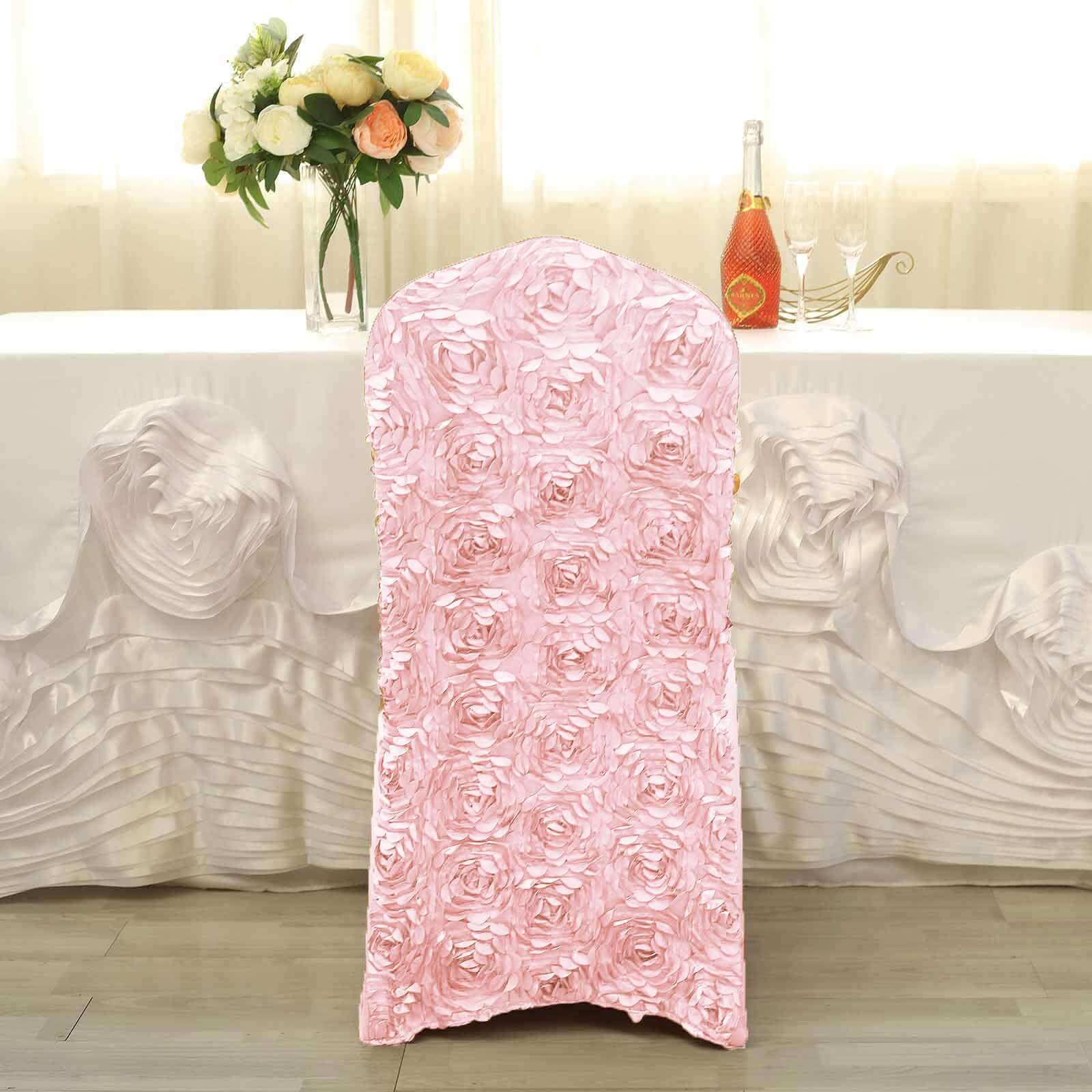 Satin Rosette Spandex Stretch Banquet Chair Cover Blush - Fitted Slip-On Slipcover