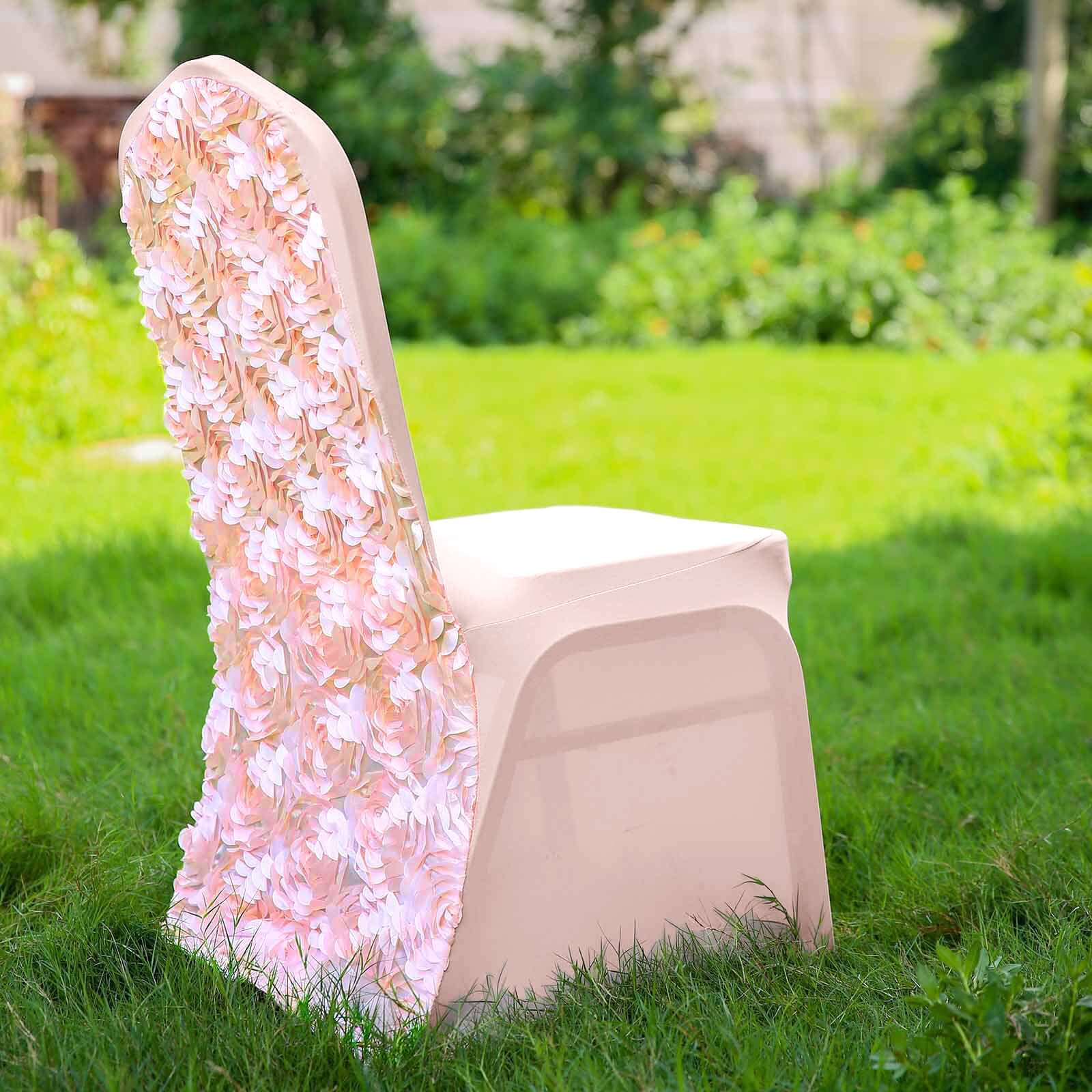 Satin Rosette Spandex Stretch Banquet Chair Cover Blush - Fitted Slip-On Slipcover - Image 2