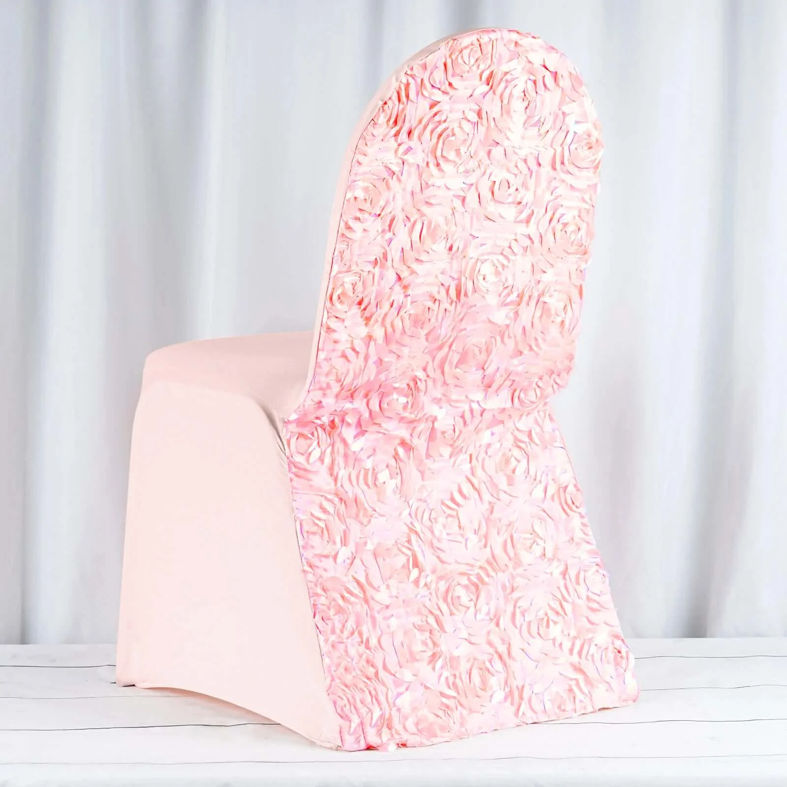 Satin Rosette Spandex Stretch Banquet Chair Cover Blush - Fitted Slip-On Slipcover - Image 7