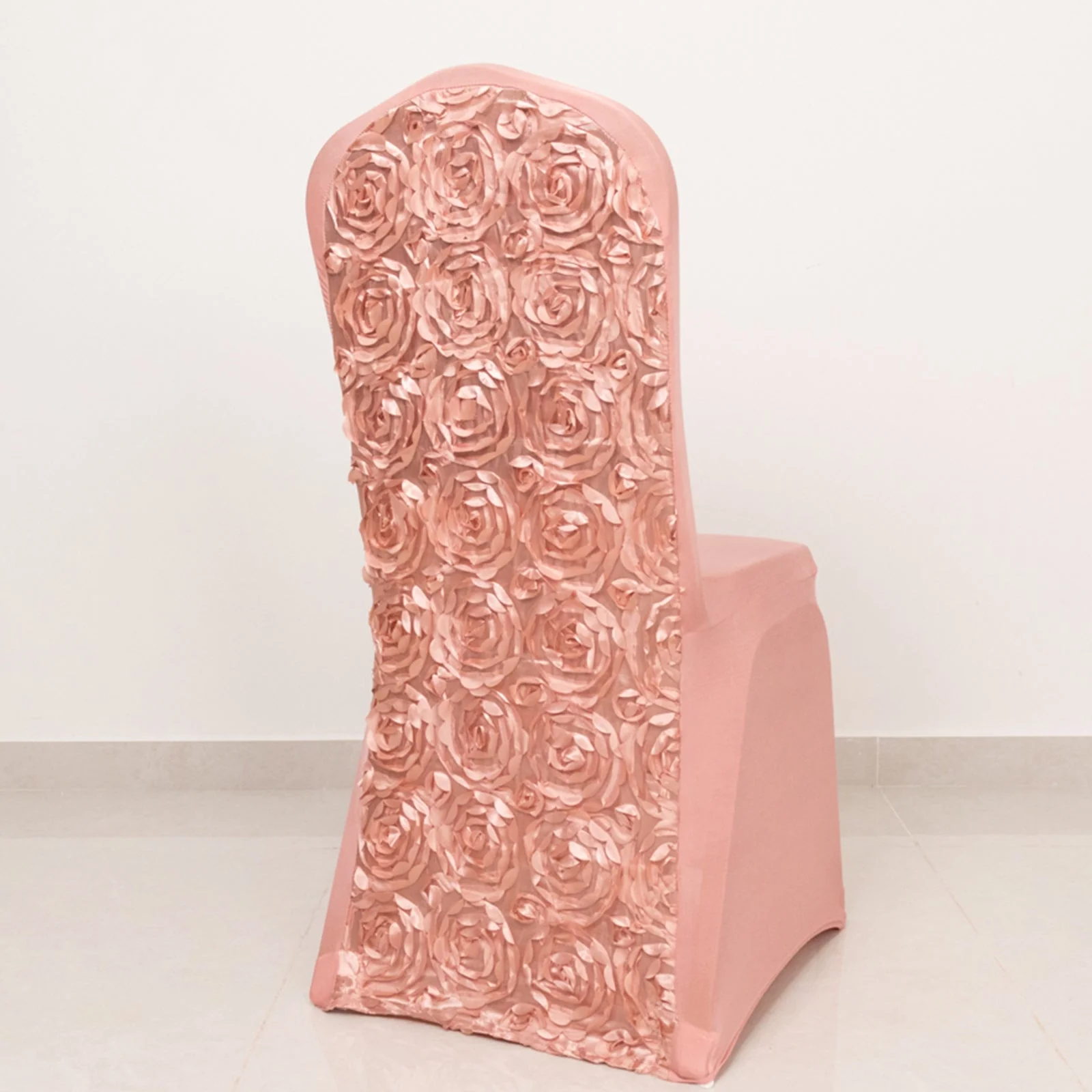 Satin Rosette Spandex Stretch Banquet Chair Cover Dusty Rose - Fitted Slip-On Slipcover