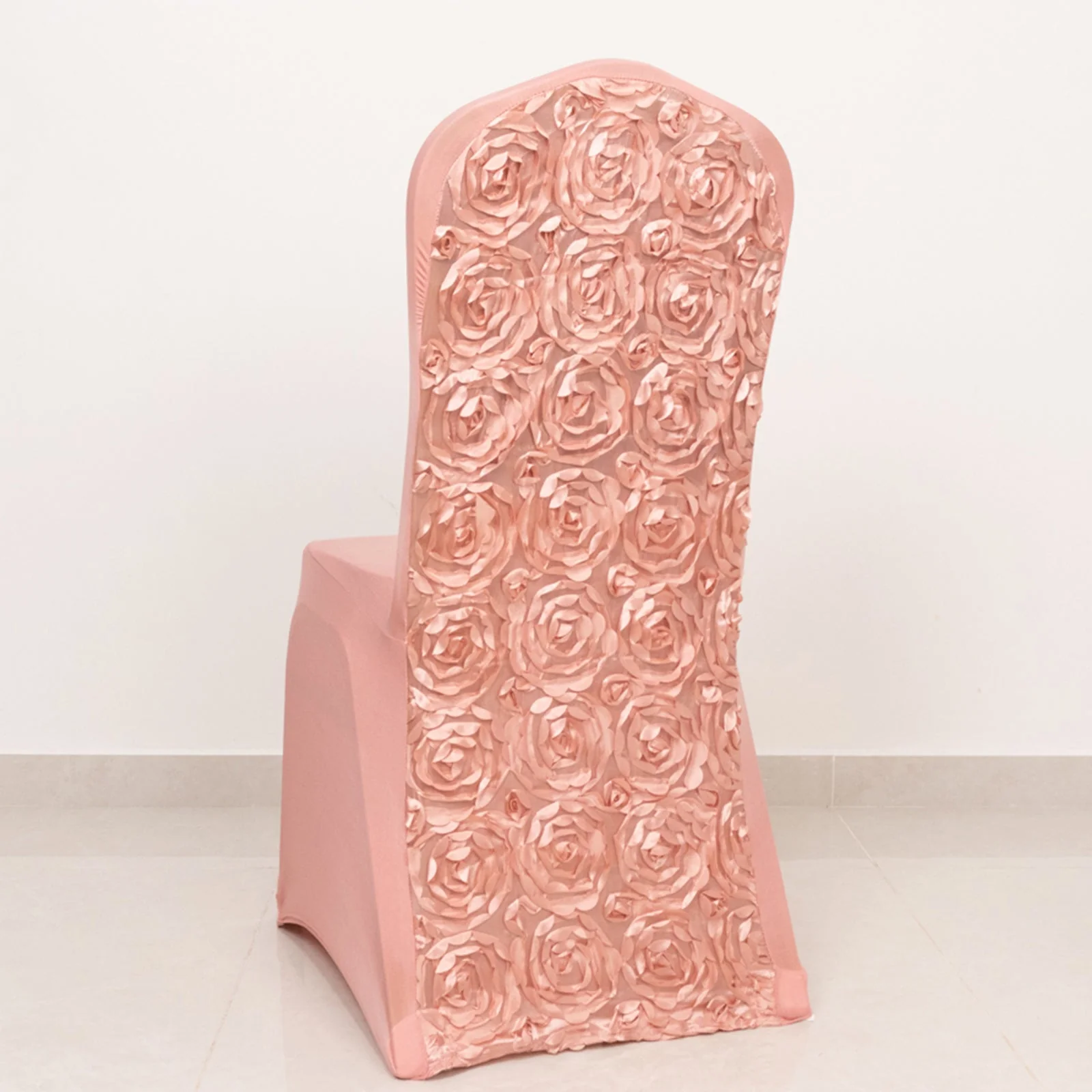 Satin Rosette Spandex Stretch Banquet Chair Cover Dusty Rose - Fitted Slip-On Slipcover - Image 7