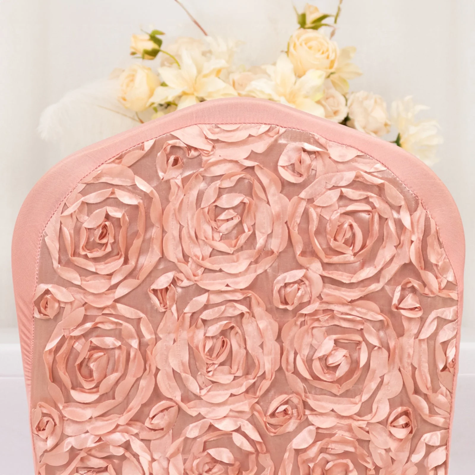 Satin Rosette Spandex Stretch Banquet Chair Cover Dusty Rose - Fitted Slip-On Slipcover - Image 8