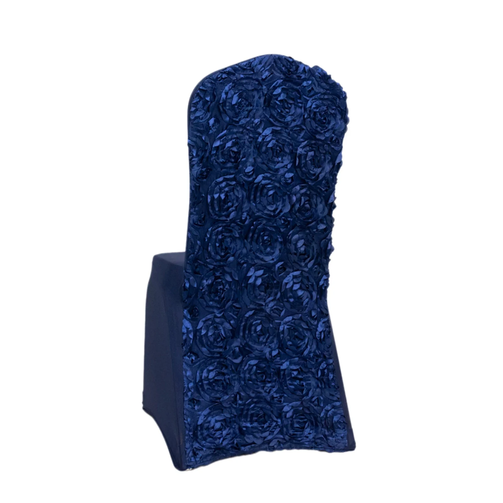 Satin Rosette Spandex Stretch Banquet Chair Cover Navy Blue - Fitted Slip-On Slipcover - Image 3