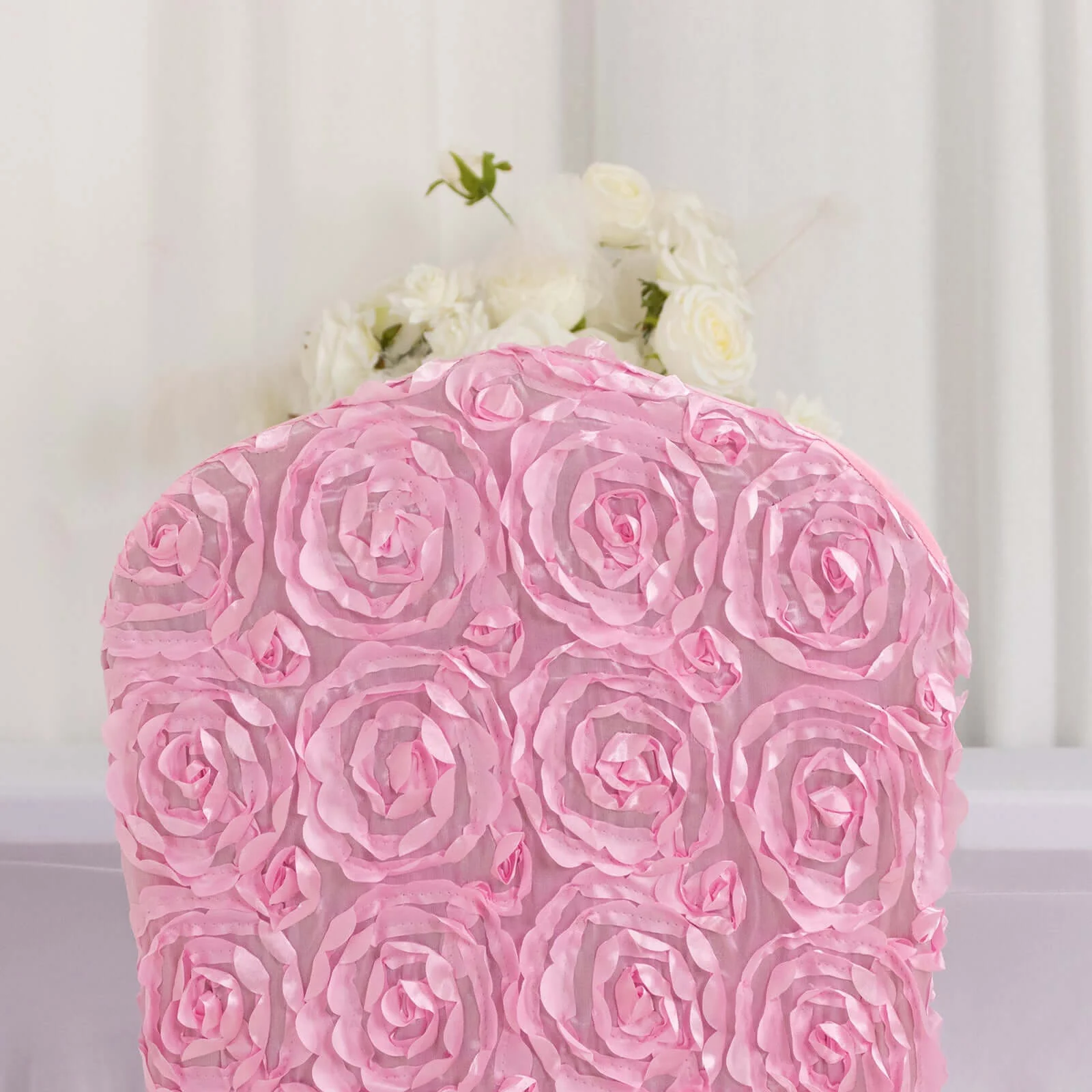 Satin Rosette Spandex Stretch Banquet Chair Cover Pink - Fitted Slip-On Slipcover - Image 3