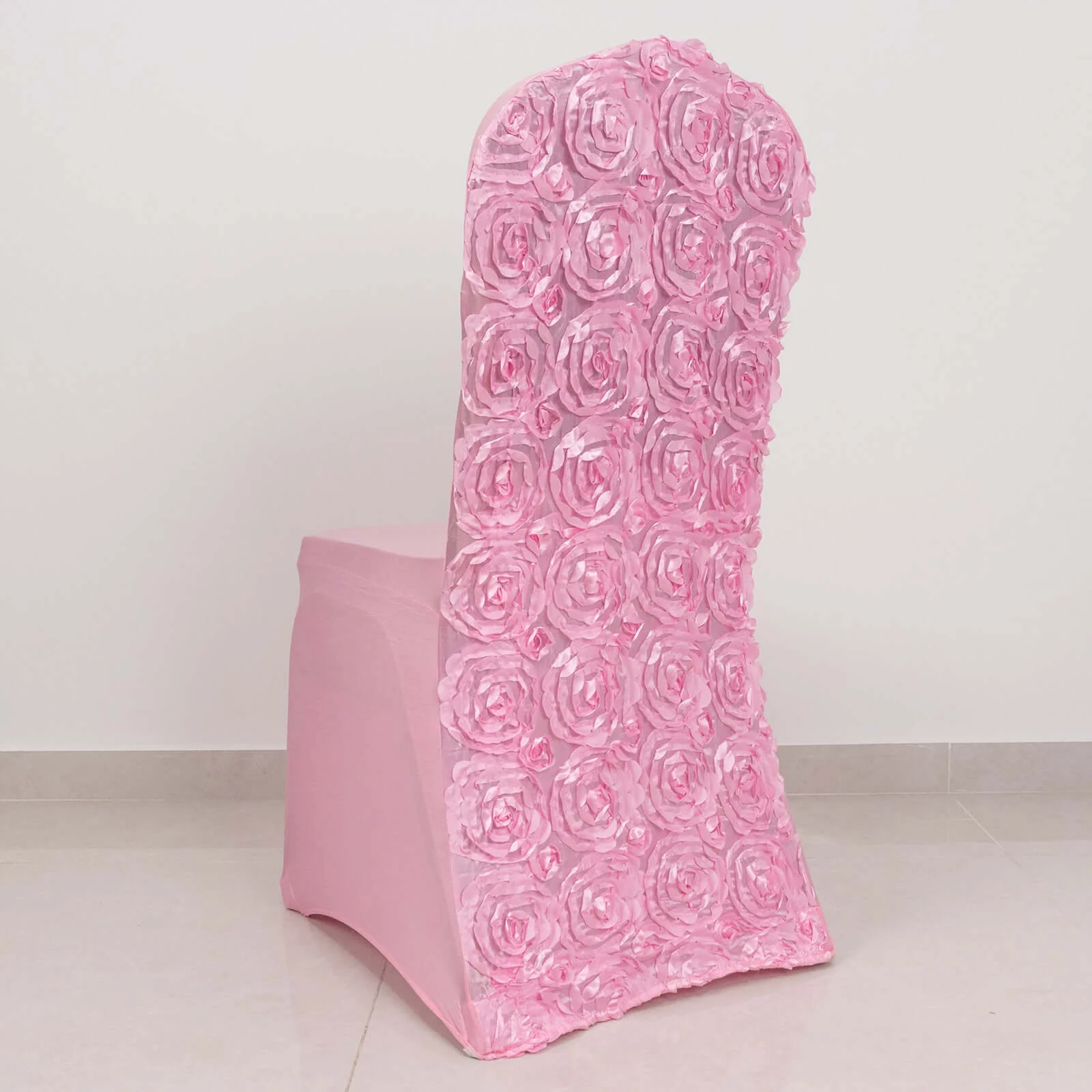 Satin Rosette Spandex Stretch Banquet Chair Cover Pink - Fitted Slip-On Slipcover - Image 6