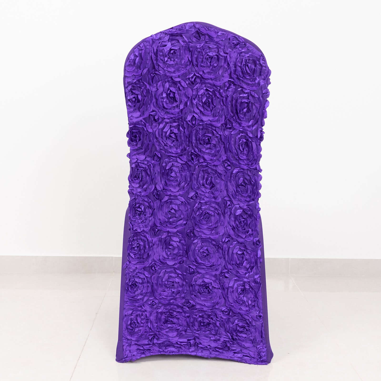 Satin Rosette Spandex Stretch Banquet Chair Cover Purple - Fitted Slip-On Slipcover - Image 2