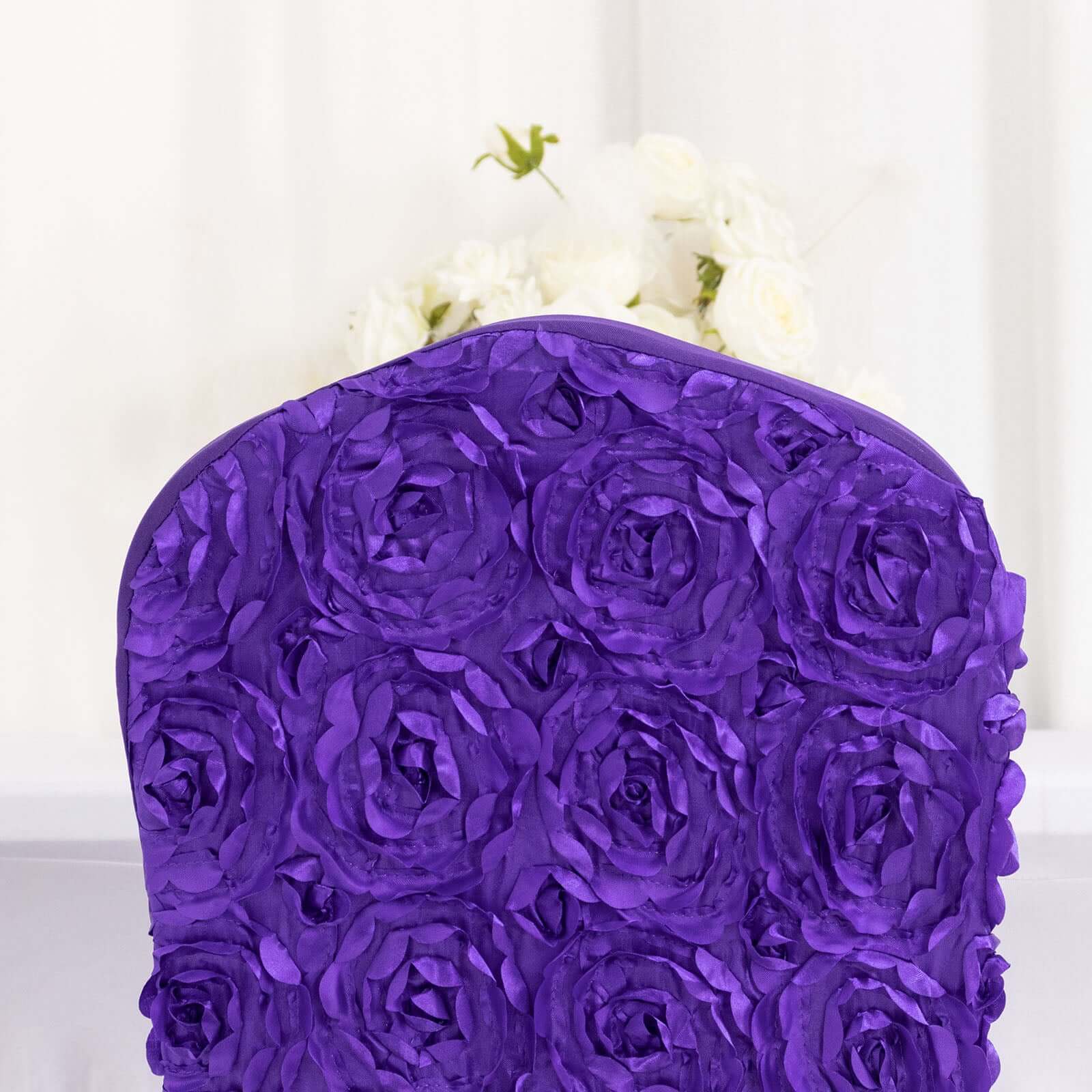Satin Rosette Spandex Stretch Banquet Chair Cover Purple - Fitted Slip-On Slipcover - Image 3
