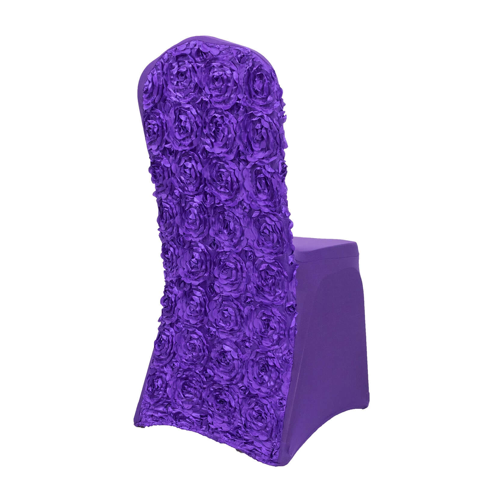 Satin Rosette Spandex Stretch Banquet Chair Cover Purple - Fitted Slip-On Slipcover - Image 6
