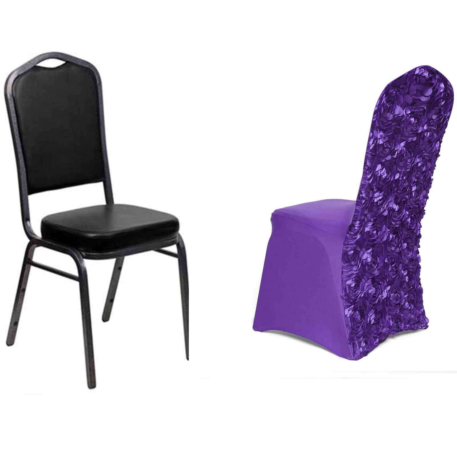 Satin Rosette Spandex Stretch Banquet Chair Cover Purple - Fitted Slip-On Slipcover - Image 7