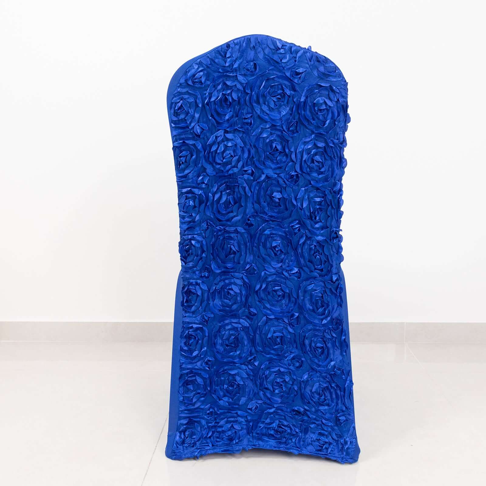 Satin Rosette Spandex Stretch Banquet Chair Cover Royal Blue - Fitted Slip-On Slipcover - Image 2