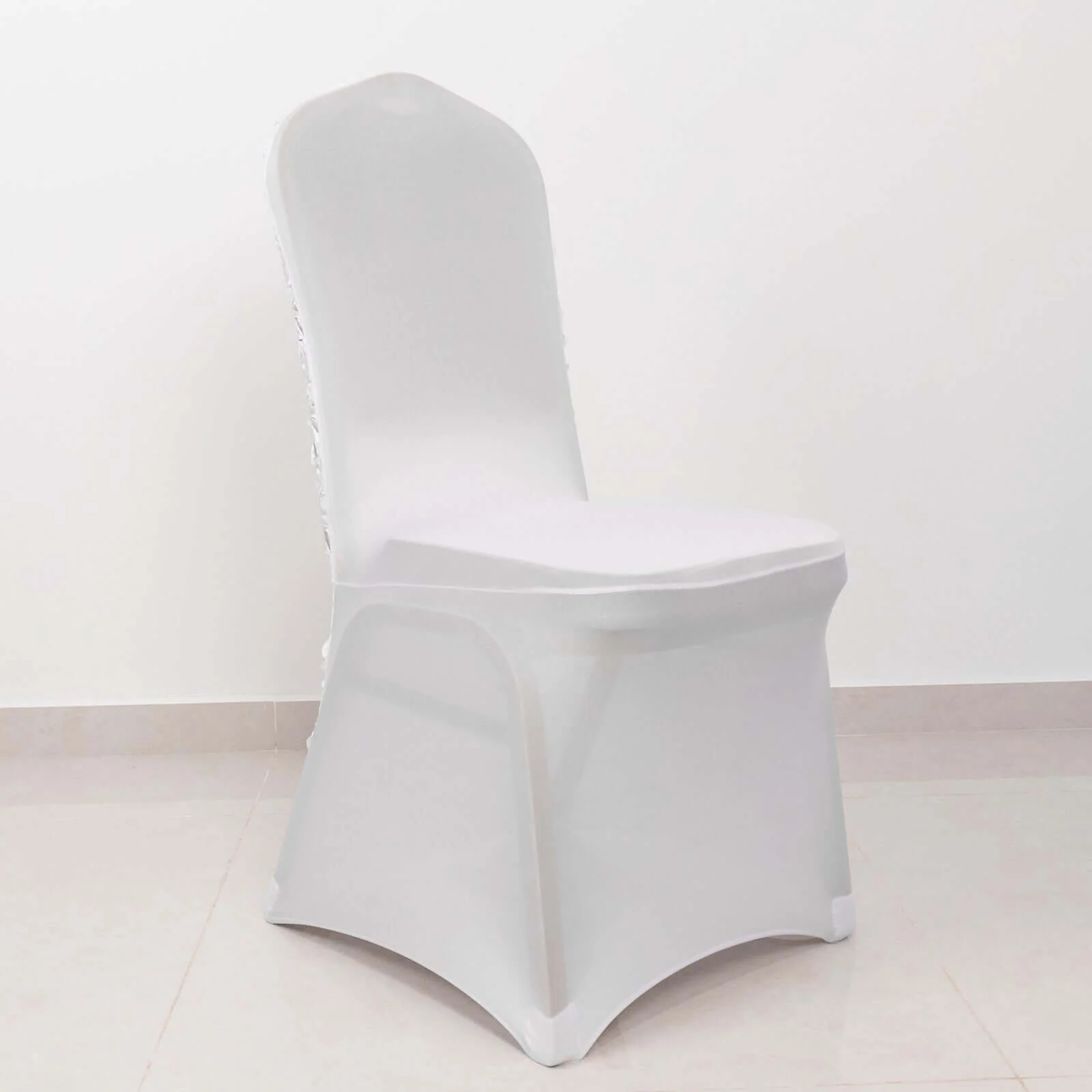 Satin Rosette Spandex Stretch Banquet Chair Cover White - Fitted Slip-On Slipcover for Weddings & Events - Image 6