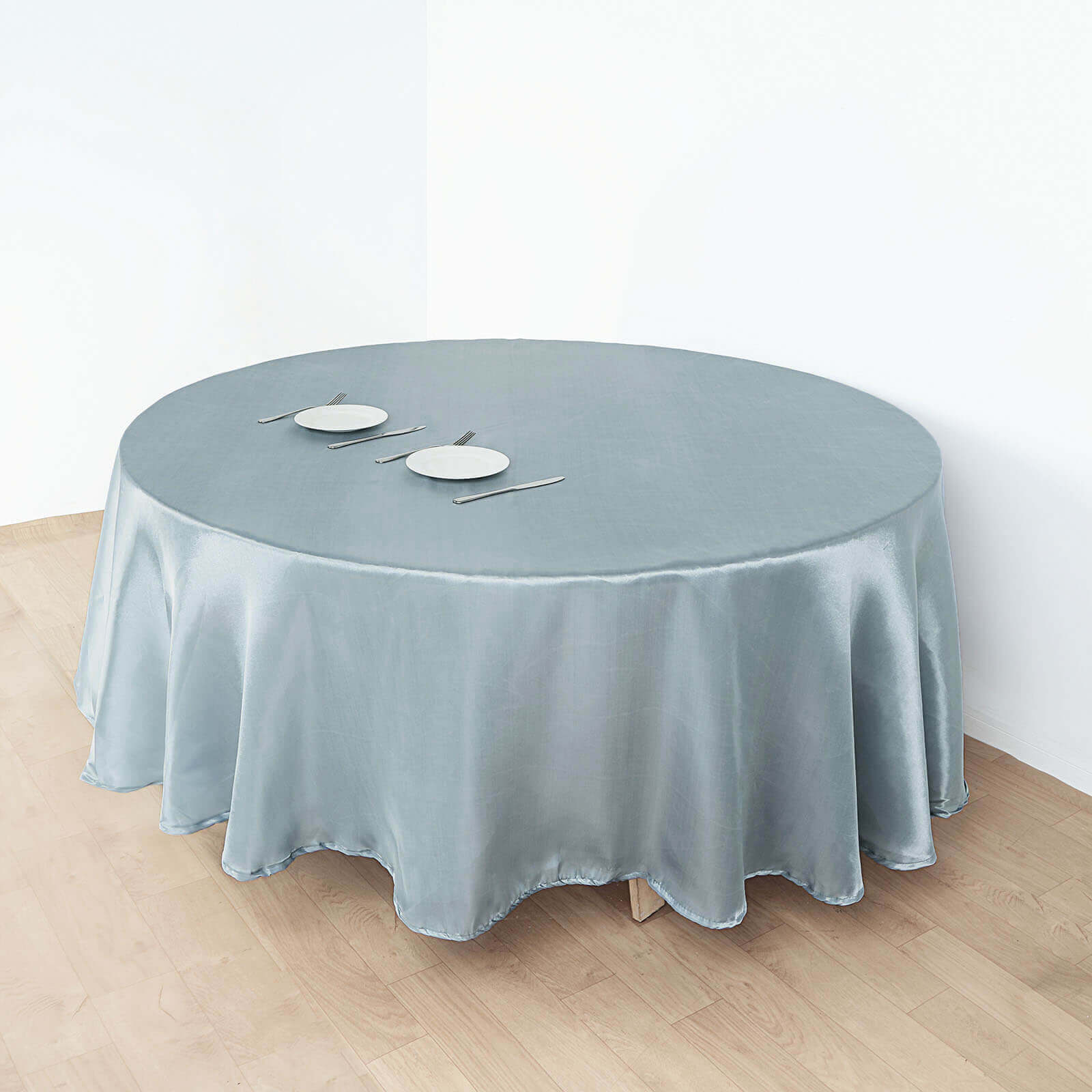 Satin Round Tablecloth 108" Dusty Blue - Smooth & Durable Table Cover - Image 3