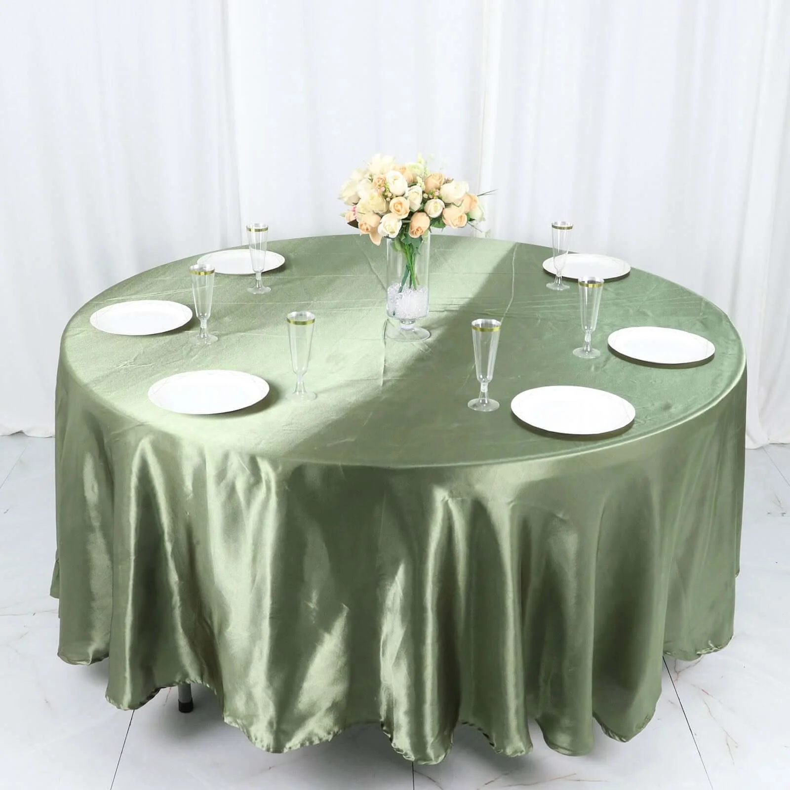 Satin Round Tablecloth 108" Dusty Sage Green - Smooth & Durable Table Cover - Image 3