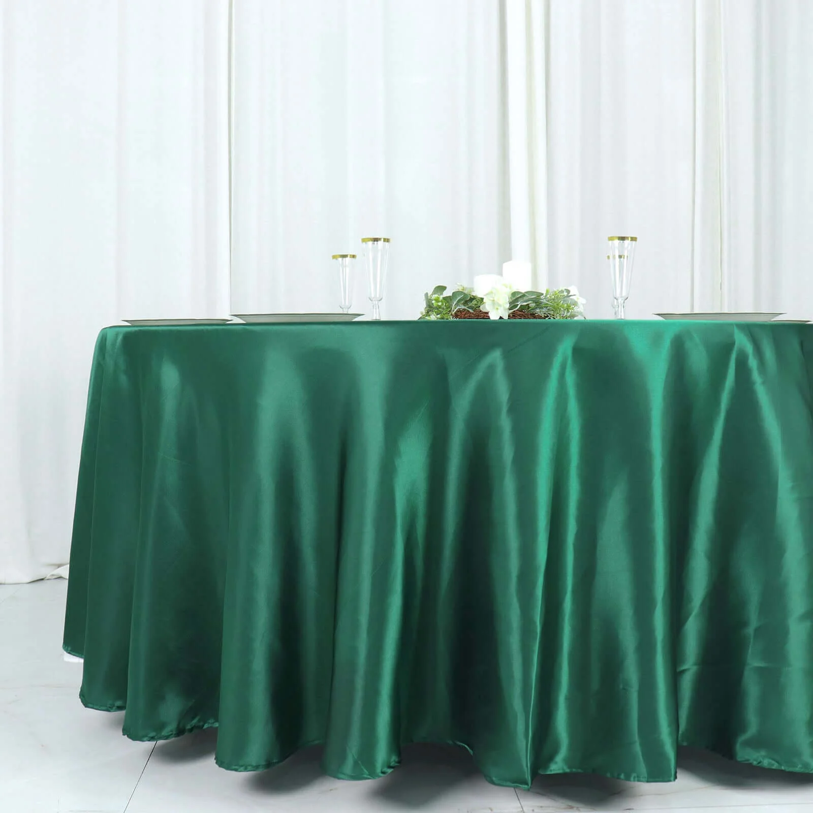 Satin Round Tablecloth 108" Hunter Emerald Green - Smooth & Durable Table Cover - Image 2